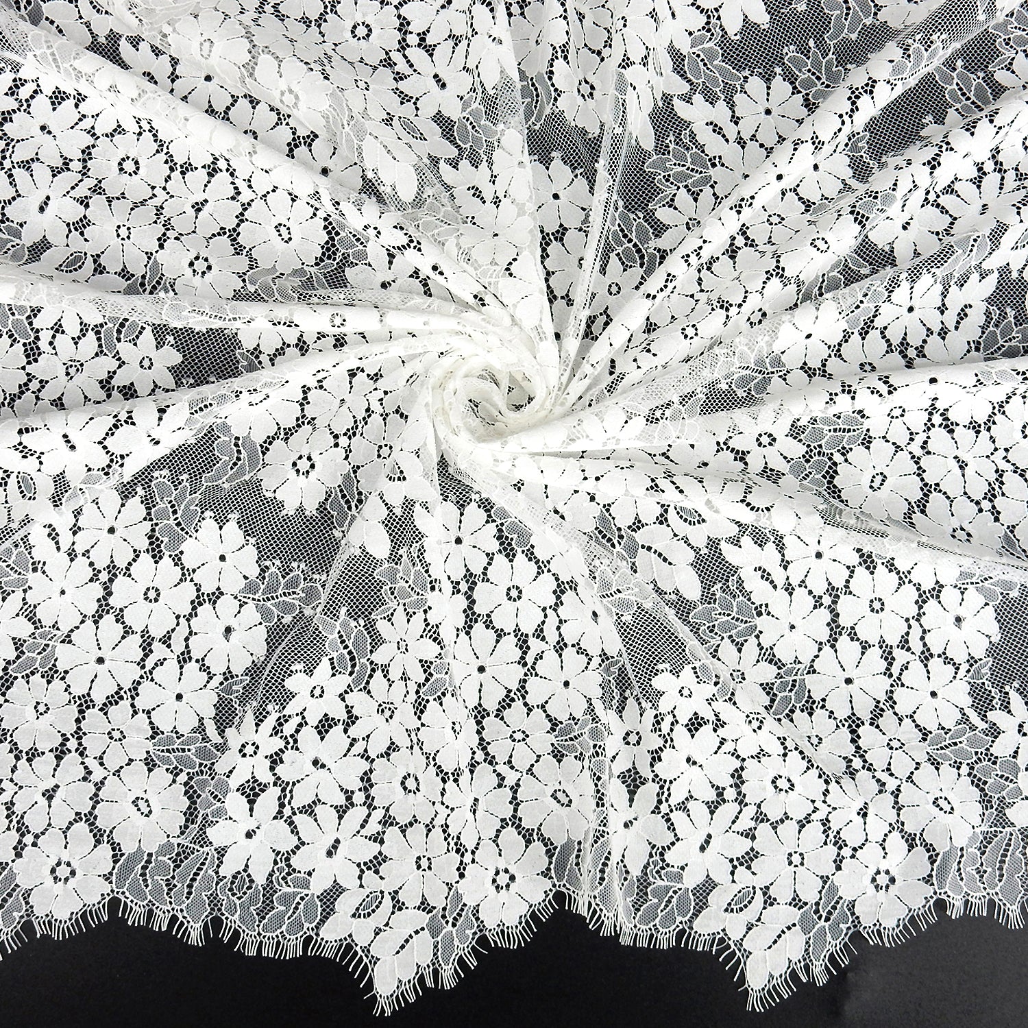 Double Scalloped Eyelash Border Klauber Lace Fabric 4058 Ivory