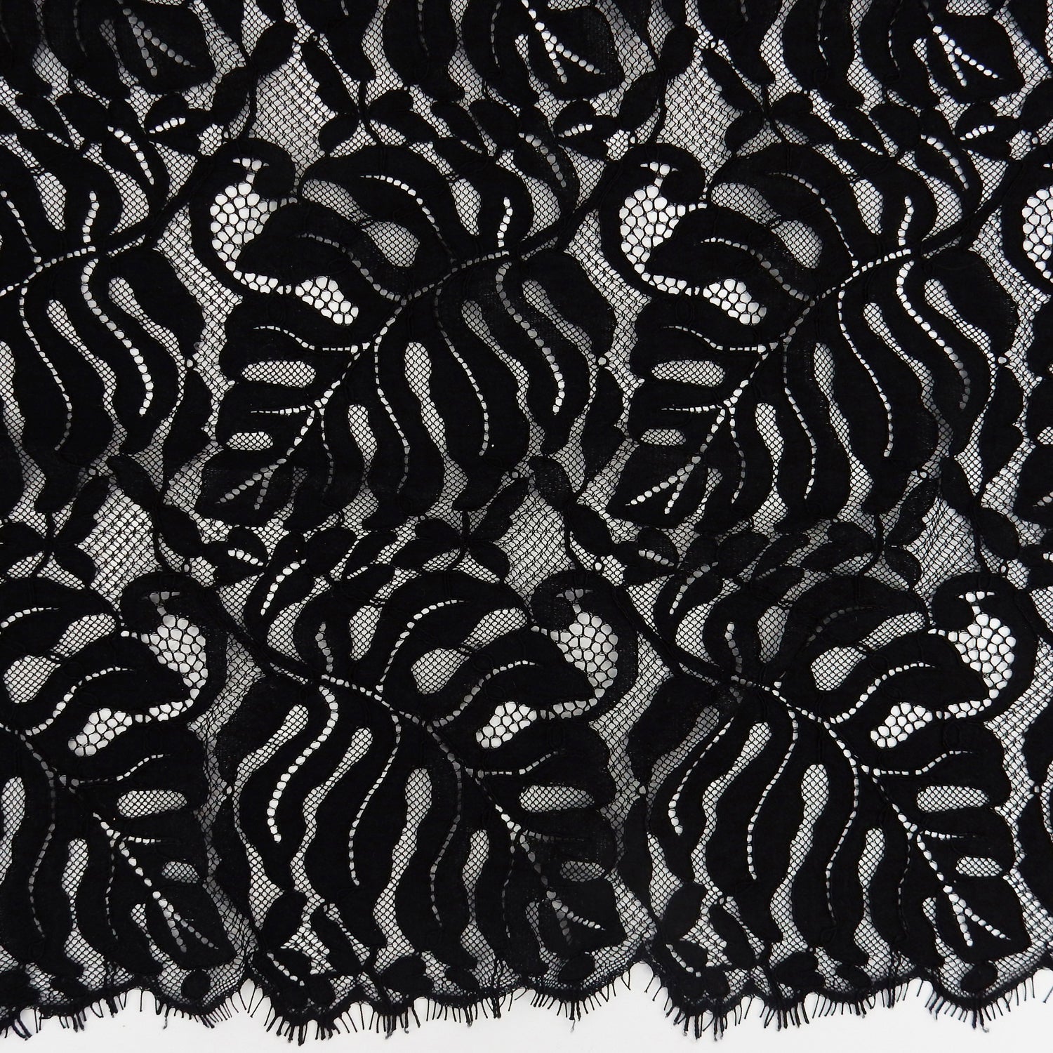 Double Scalloped Eyelash Border Klauber Lace Fabric 4080 Black