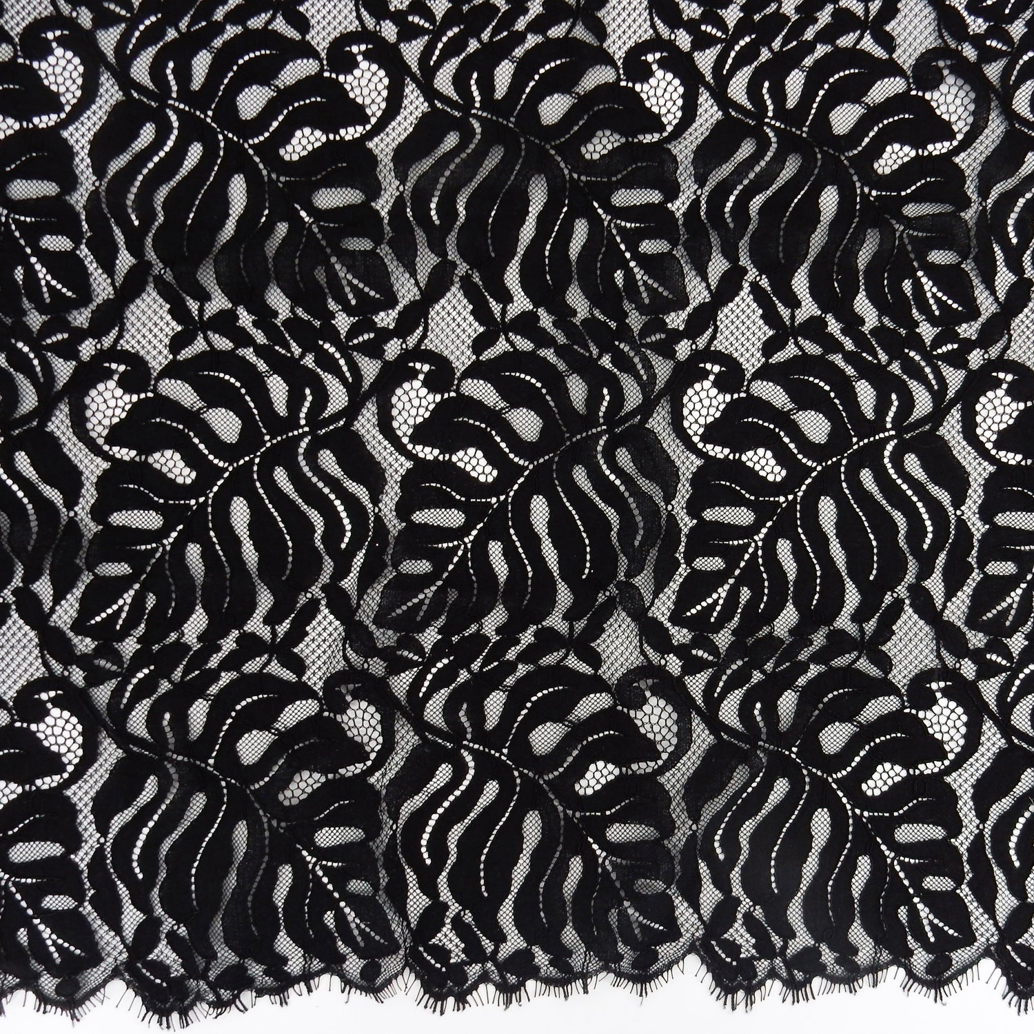 Double Scalloped Eyelash Border Klauber Lace Fabric 4080 Black