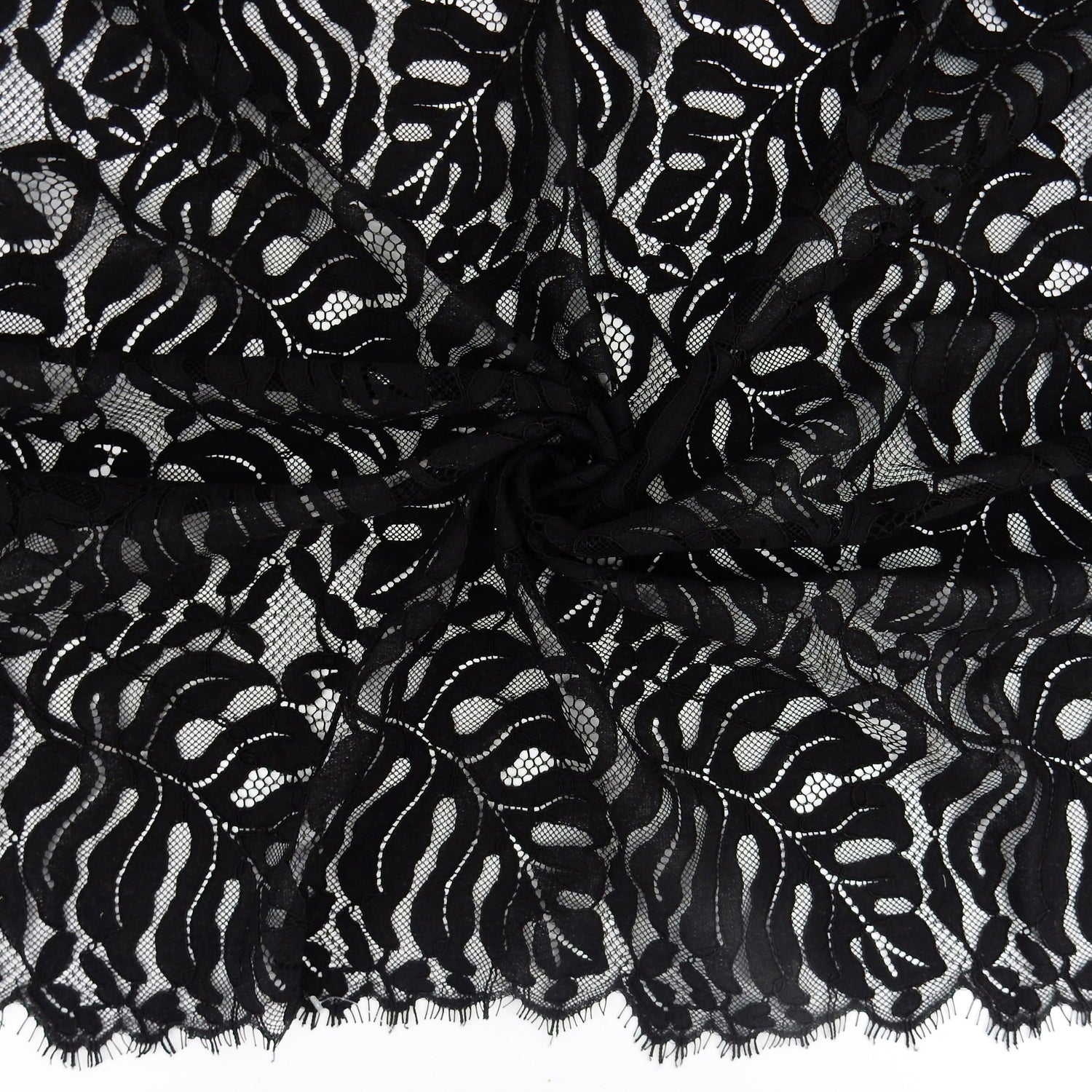 Double Scalloped Eyelash Border Klauber Lace Fabric 4080 Black
