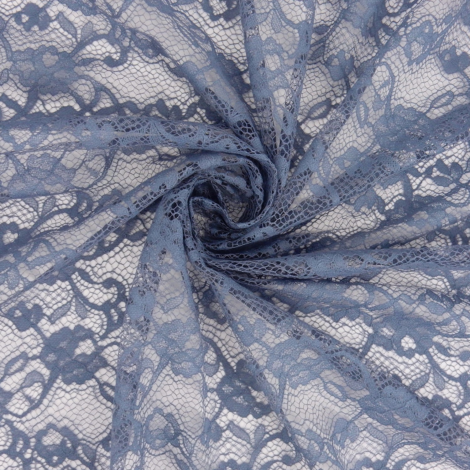 Re-Embroidered Floral Mesh Klauber Lace Fabric 4094 Dusty Blue