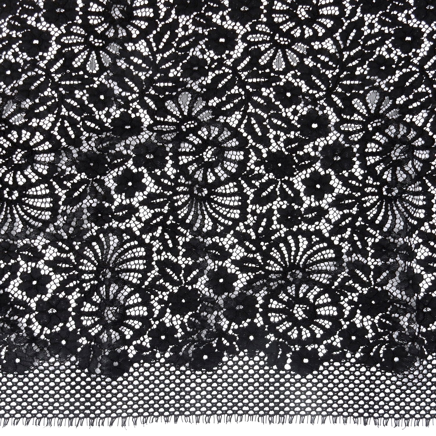 Double Scalloped Eyelash Border Klauber Lace Fabric 4095 Black