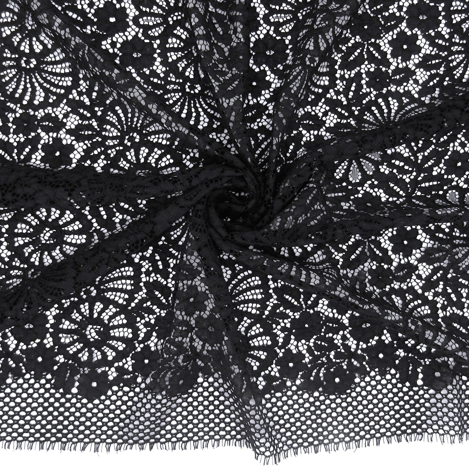 Double Scalloped Eyelash Border Klauber Lace Fabric 4095 Black