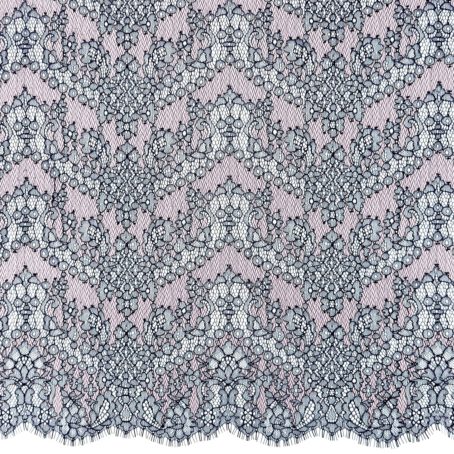 Double Sided Eyelash Border Chantilly Klauber Lace Fabric 4141 Navy/Shell Pink