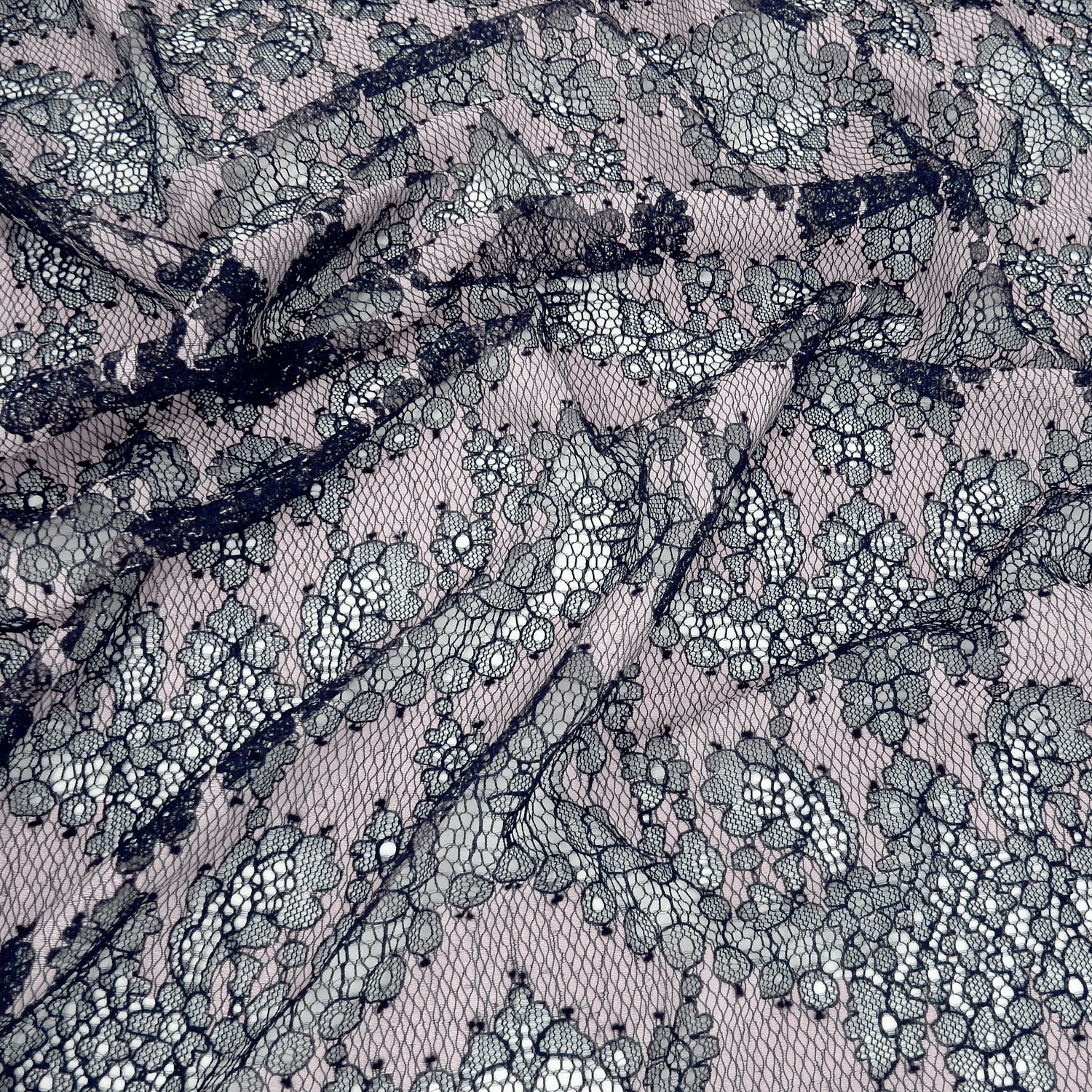 Double Sided Eyelash Border Chantilly Klauber Lace Fabric 4141 Navy/Shell Pink