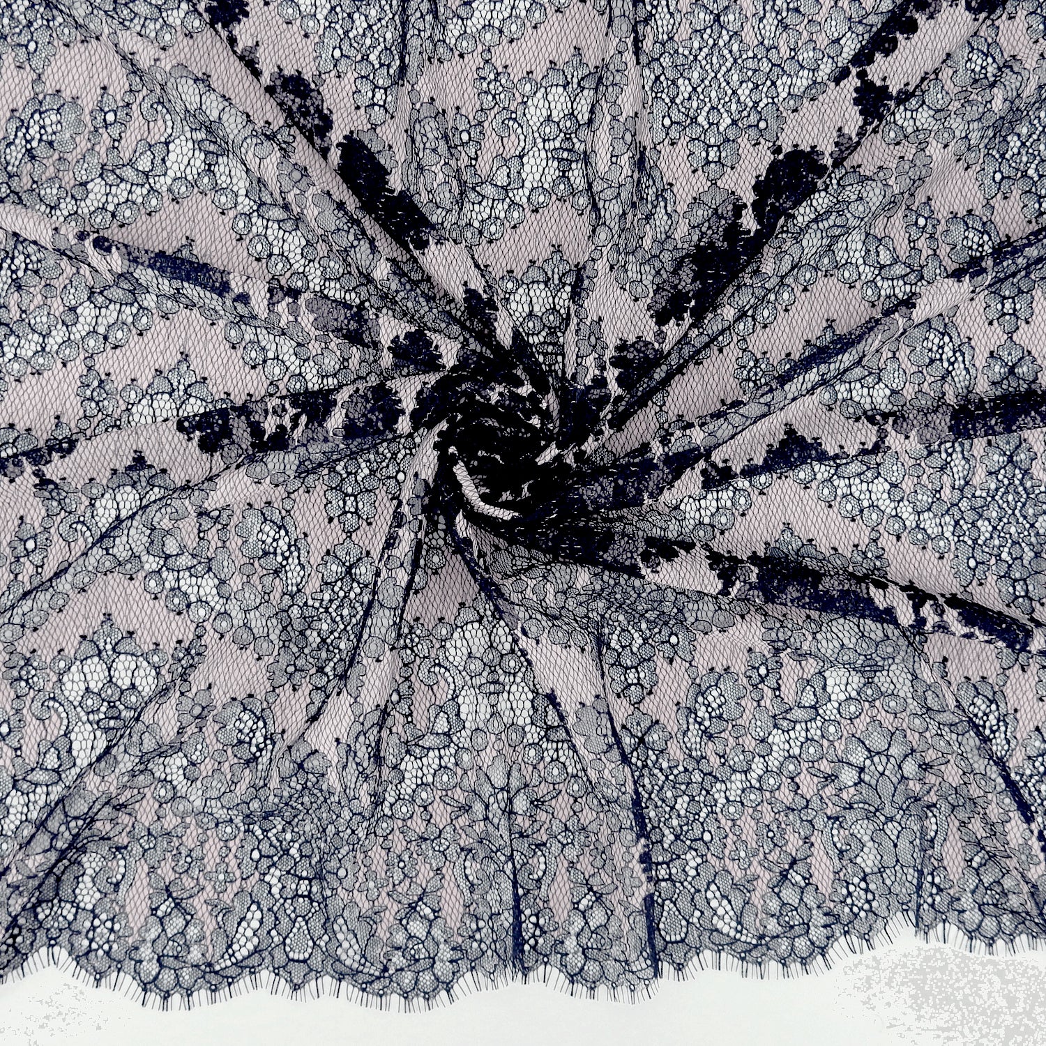 Double Sided Eyelash Border Chantilly Klauber Lace Fabric 4141 Navy/Shell Pink