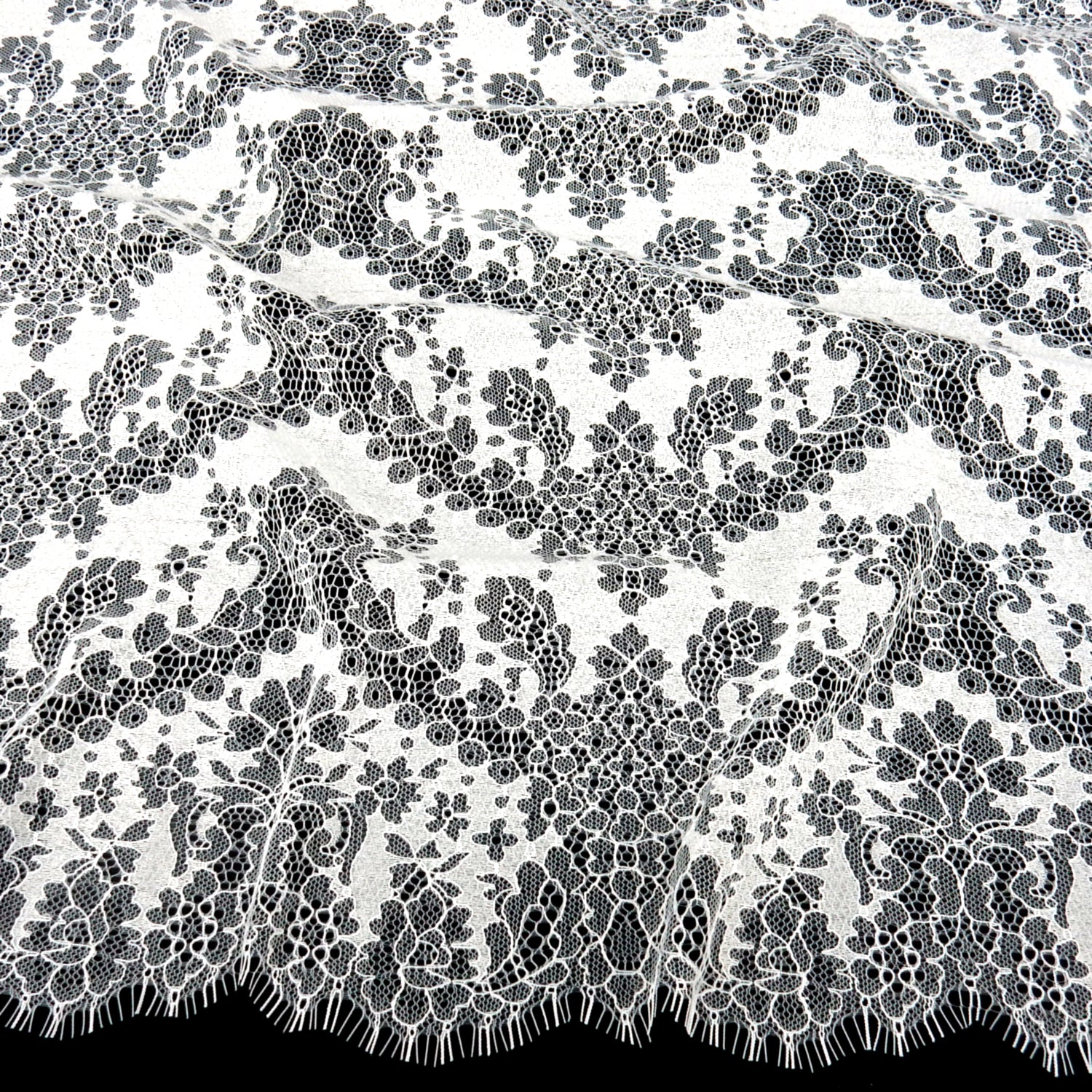 Double Scalloped Eyelash Border Klauber Lace Fabric 4141 PFD
