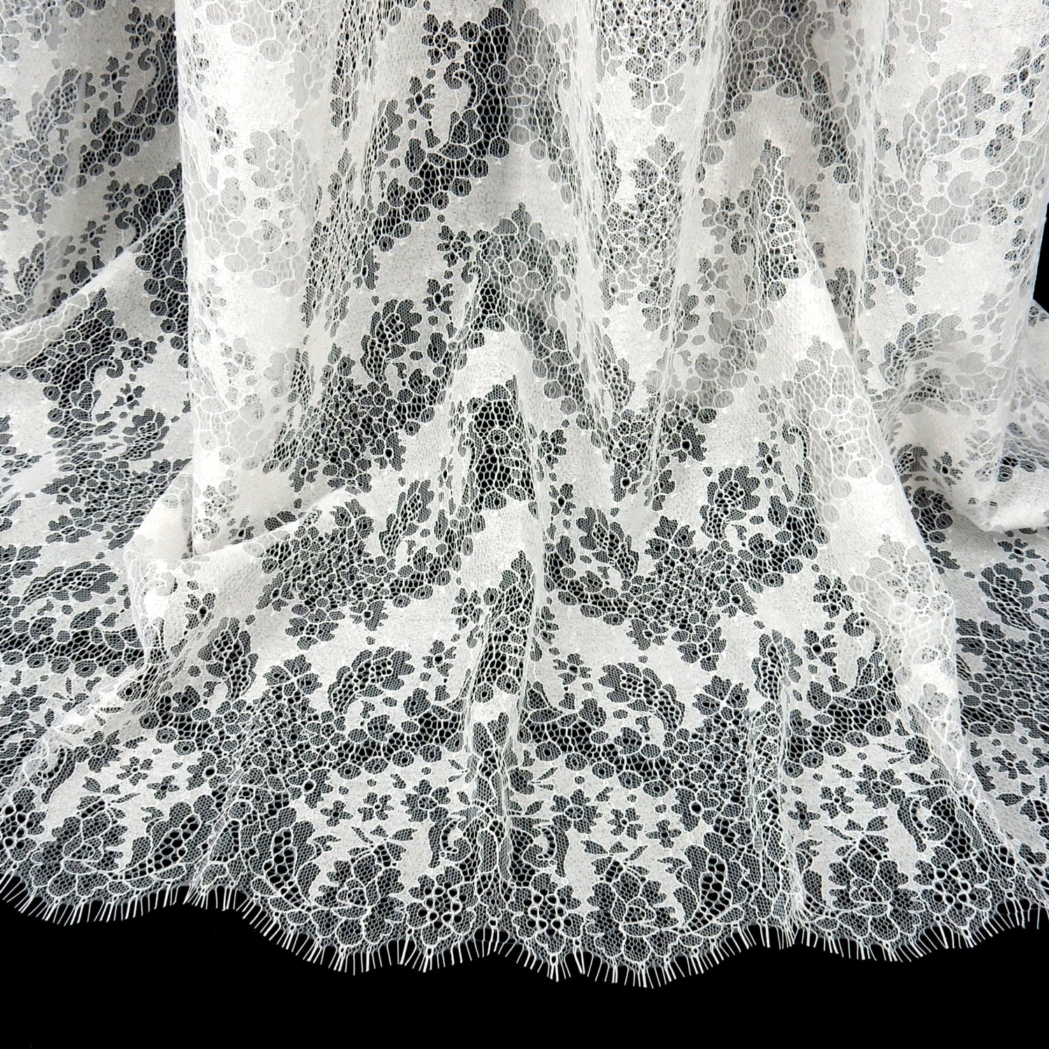 Double Scalloped Eyelash Border Klauber Lace Fabric 4141 PFD