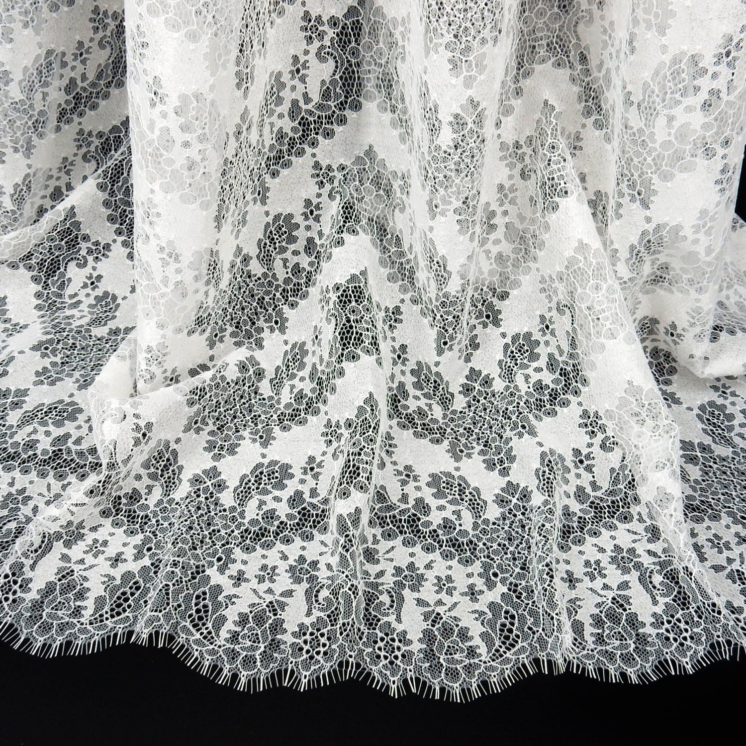 Double Scalloped Eyelash Border Klauber Lace Fabric 4141 PFD