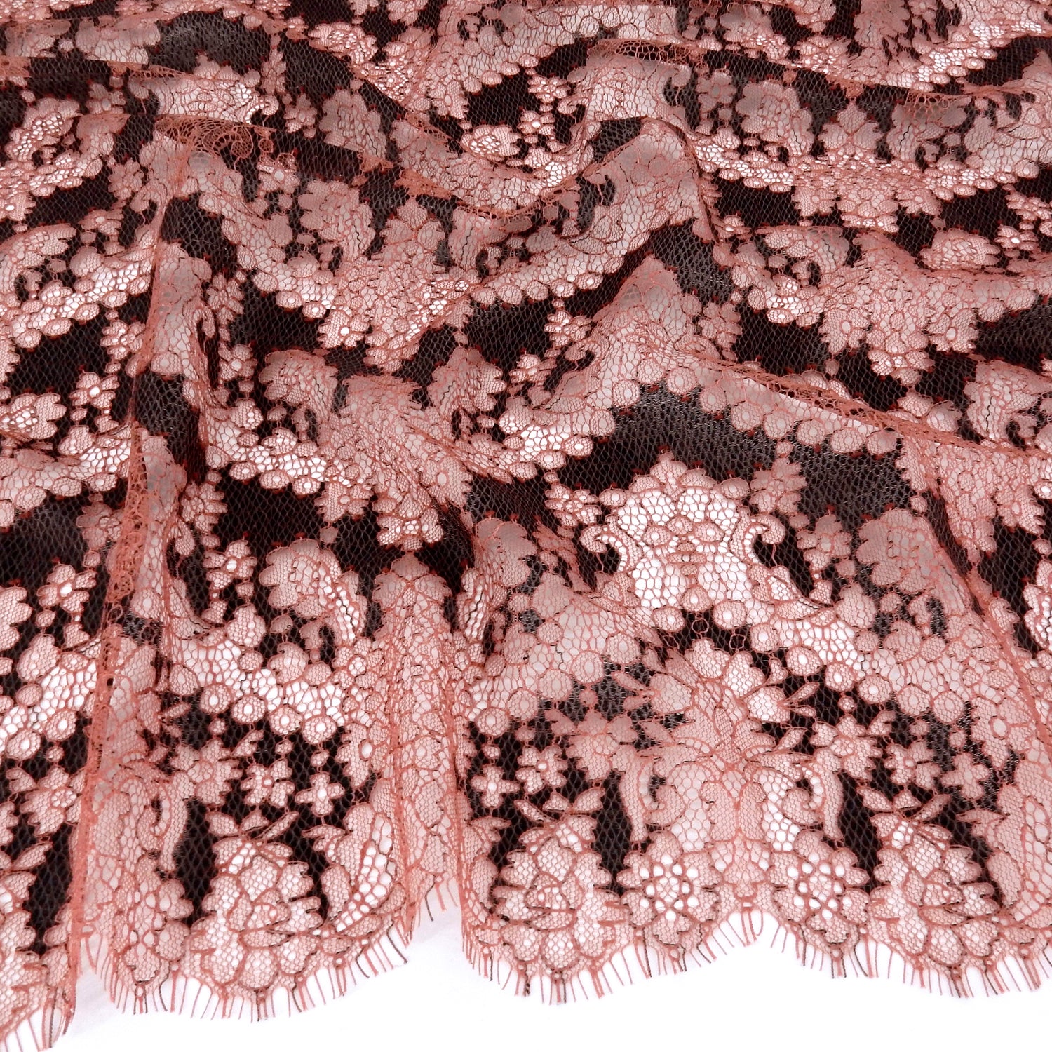 Double Sided Eyelash Border Chantilly Klauber Lace Fabric 4141 Mineral Red/Black