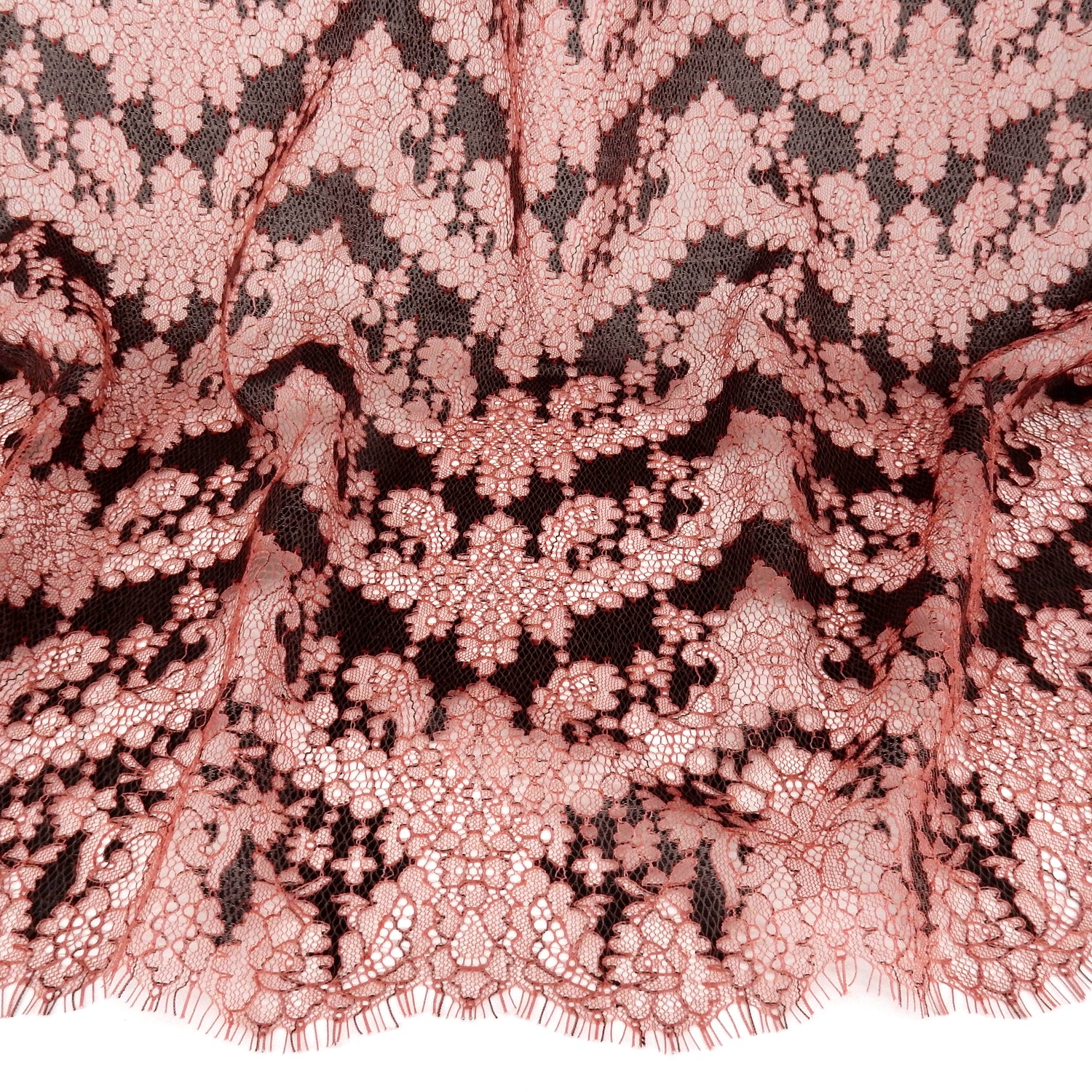 Double Sided Eyelash Border Chantilly Klauber Lace Fabric 4141 Mineral Red/Black