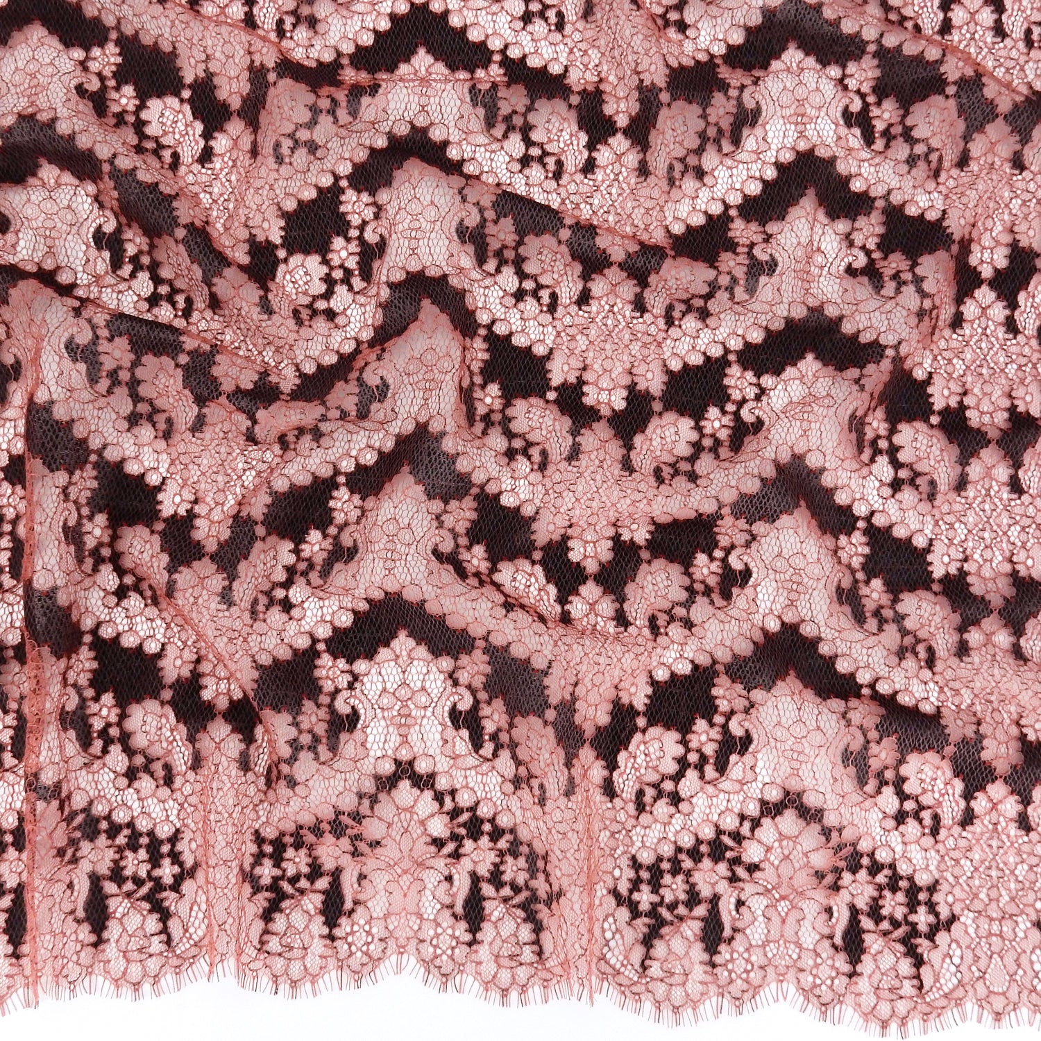 Double Sided Eyelash Border Chantilly Klauber Lace Fabric 4141 Mineral Red/Black