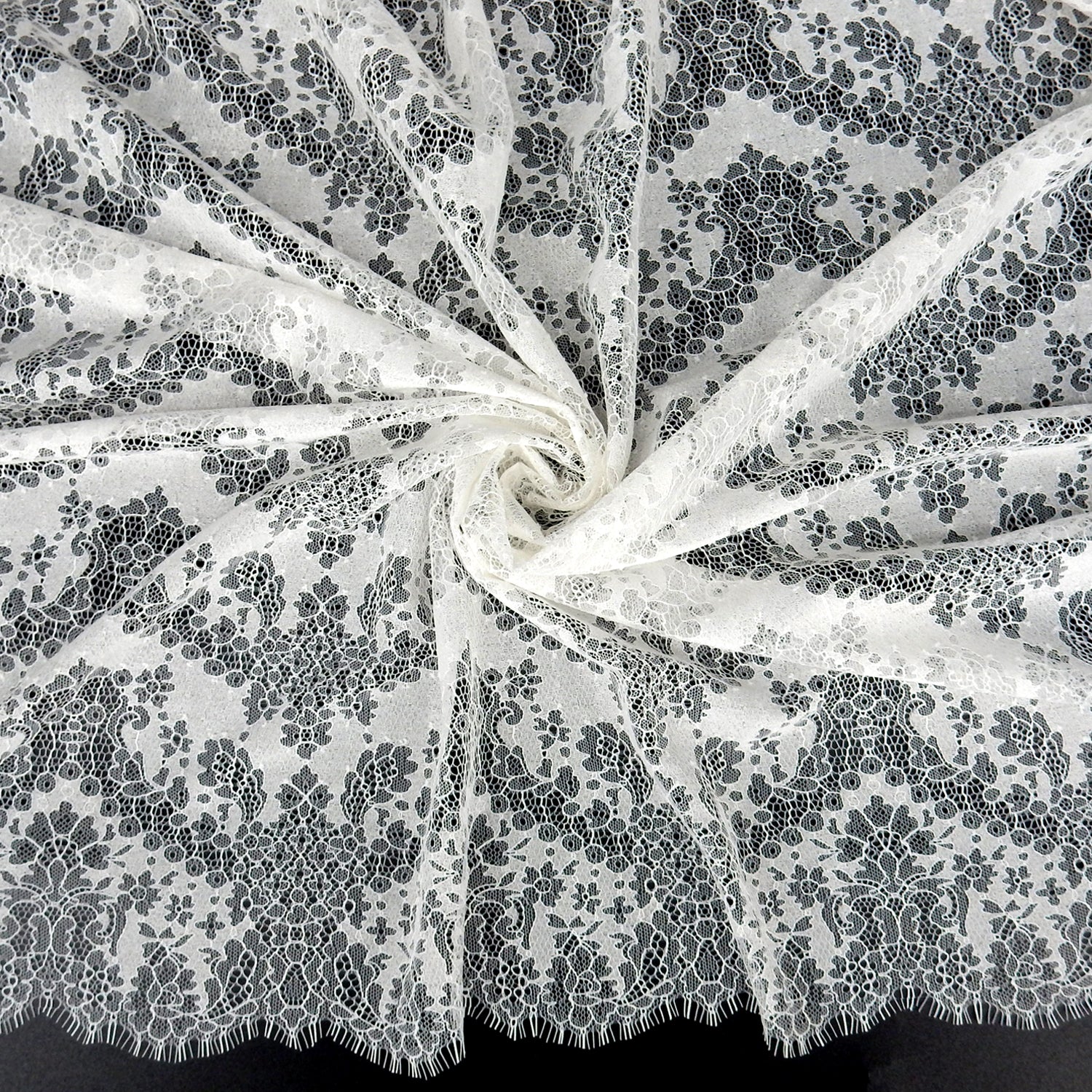 Double Scalloped Eyelash Border Klauber Lace Fabric 4141 PFD