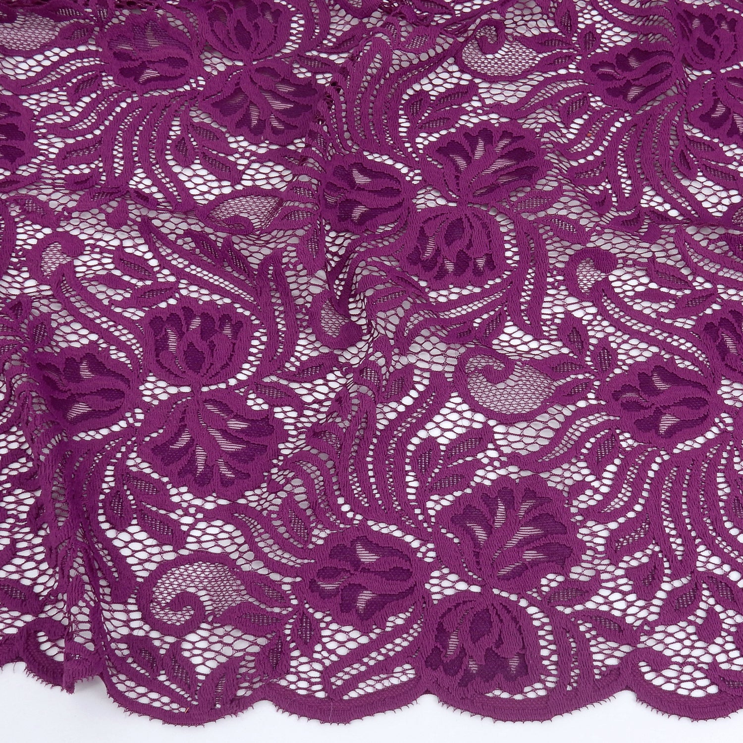 Embroidered Double Sided Border Stretch Klauber Lace Fabric 6014 Florentia Plum