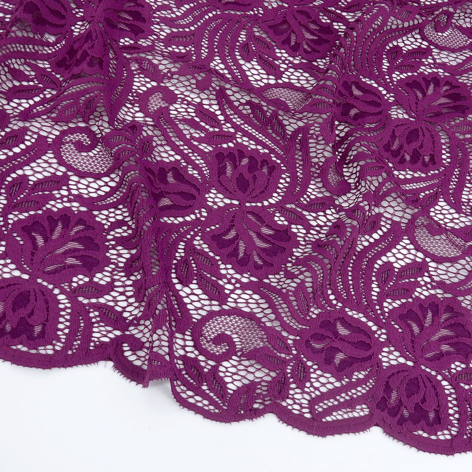 Embroidered Double Sided Border Stretch Klauber Lace Fabric 6014 Florentia Plum