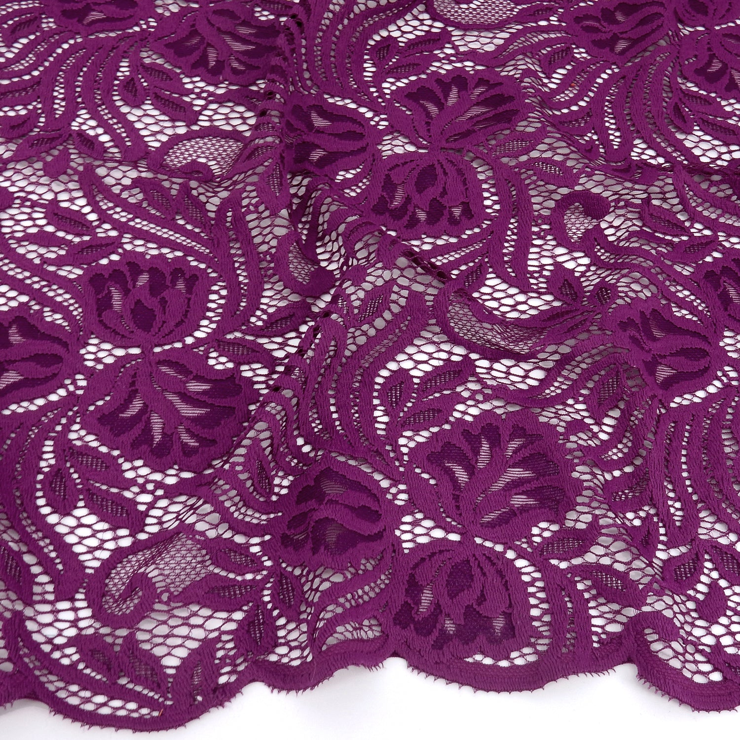 Embroidered Double Sided Border Stretch Klauber Lace Fabric 6014 Florentia Plum