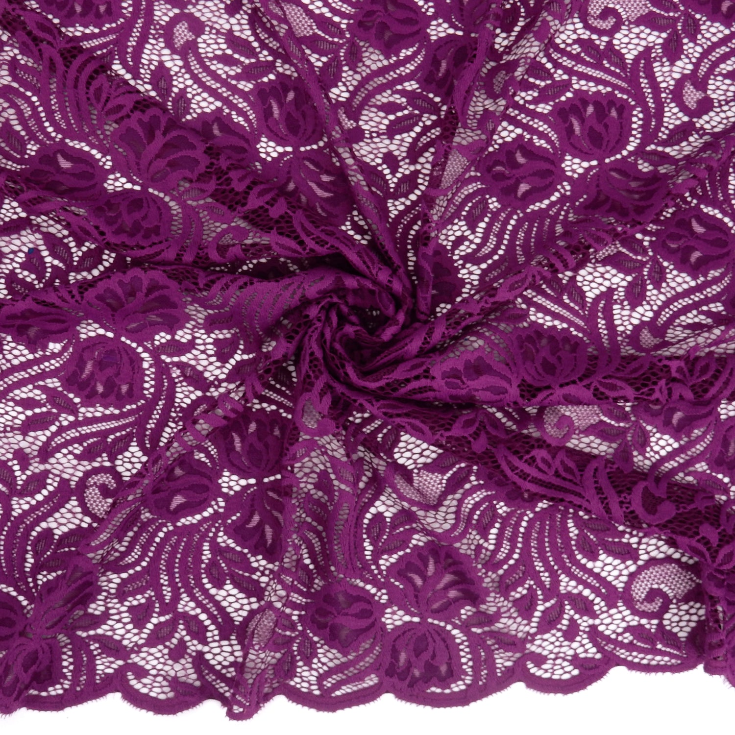Embroidered Double Sided Border Stretch Klauber Lace Fabric 6014 Florentia Plum