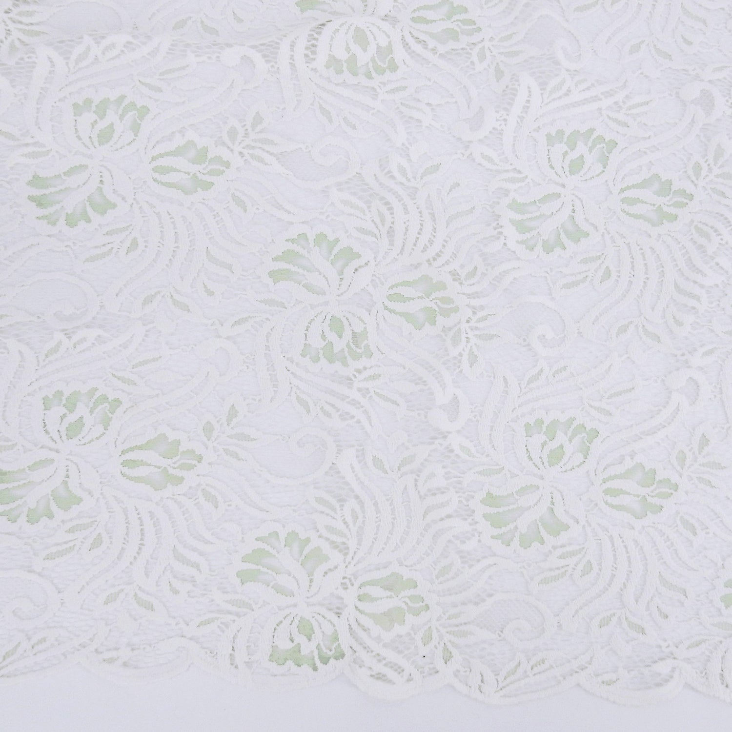 Embroidered Double Border Stretch Klauber Lace Fabric 6014 Ivory/Dusty Aqua
