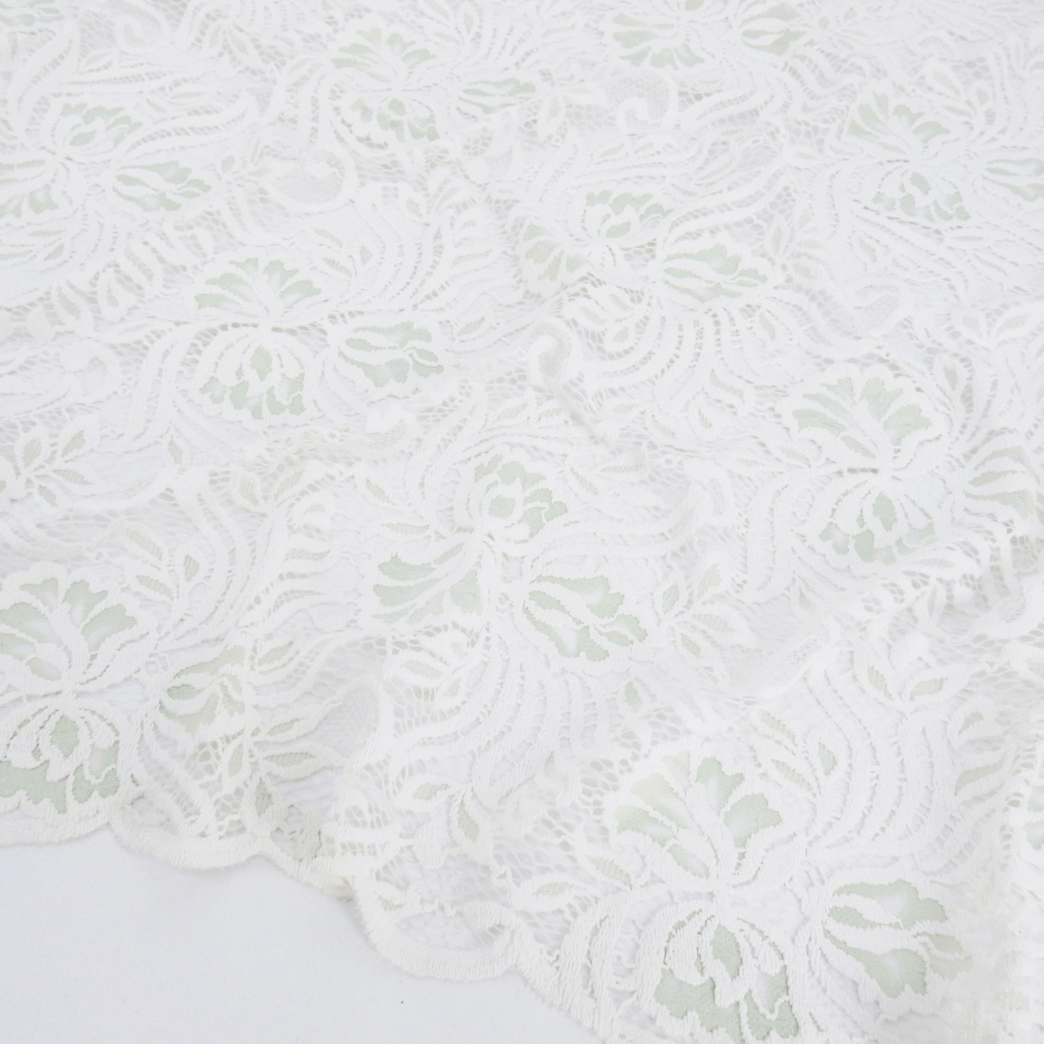 Embroidered Double Border Stretch Klauber Lace Fabric 6014 Ivory/Dusty Aqua