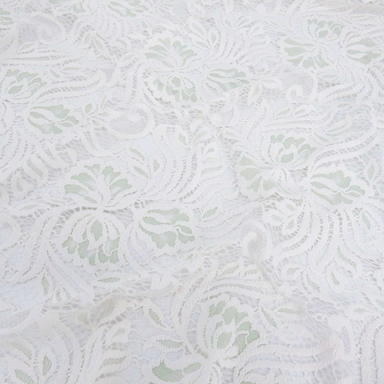 Embroidered Double Border Stretch Klauber Lace Fabric 6014 Ivory/Dusty Aqua