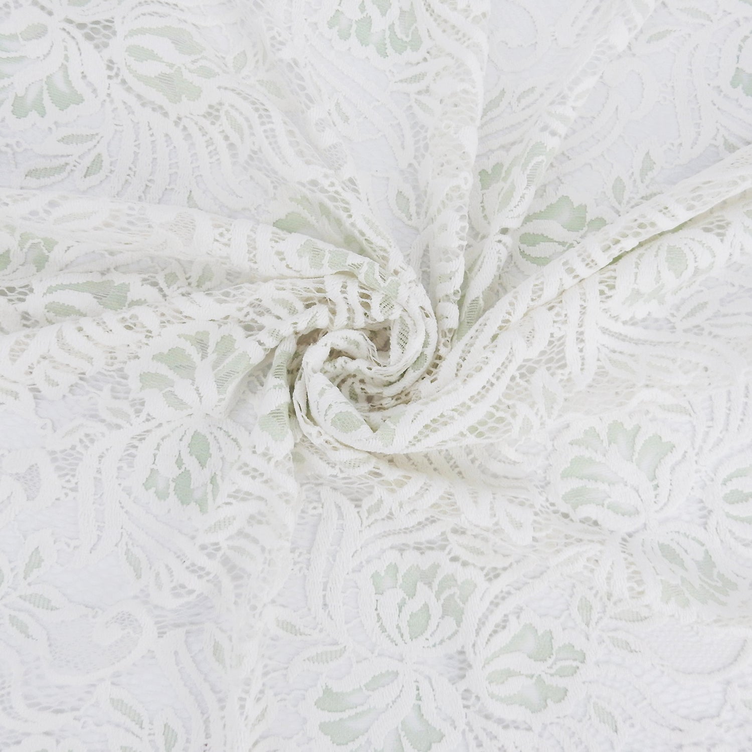 Embroidered Double Border Stretch Klauber Lace Fabric 6014 Ivory/Dusty Aqua