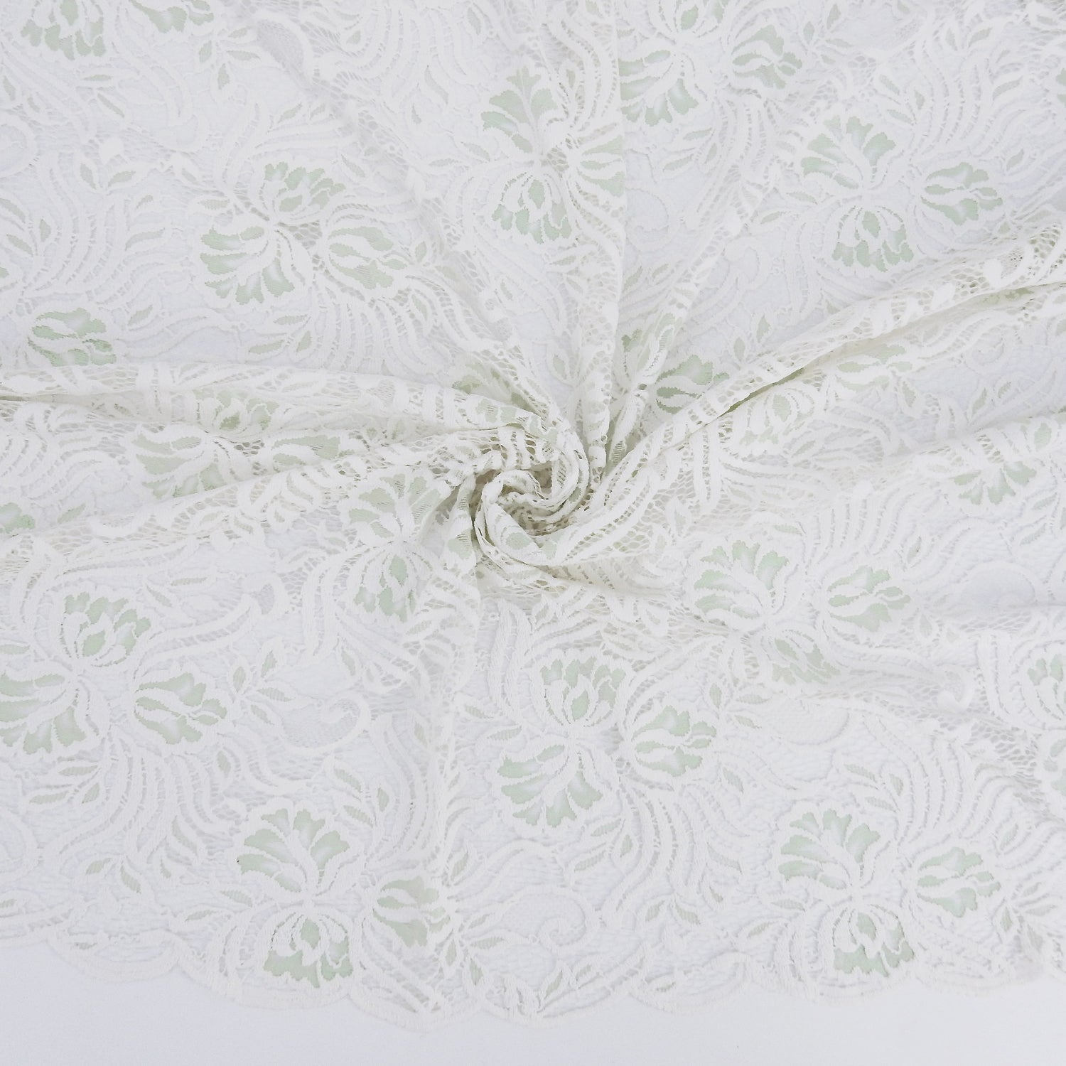Embroidered Double Border Stretch Klauber Lace Fabric 6014 Ivory/Dusty Aqua