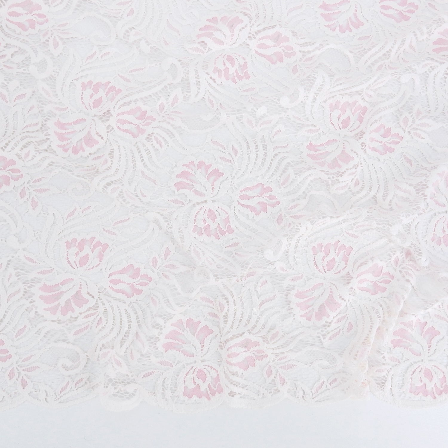 Embroidered Double Border Stretch Klauber Lace Fabric 6014 Ivory/Roseate