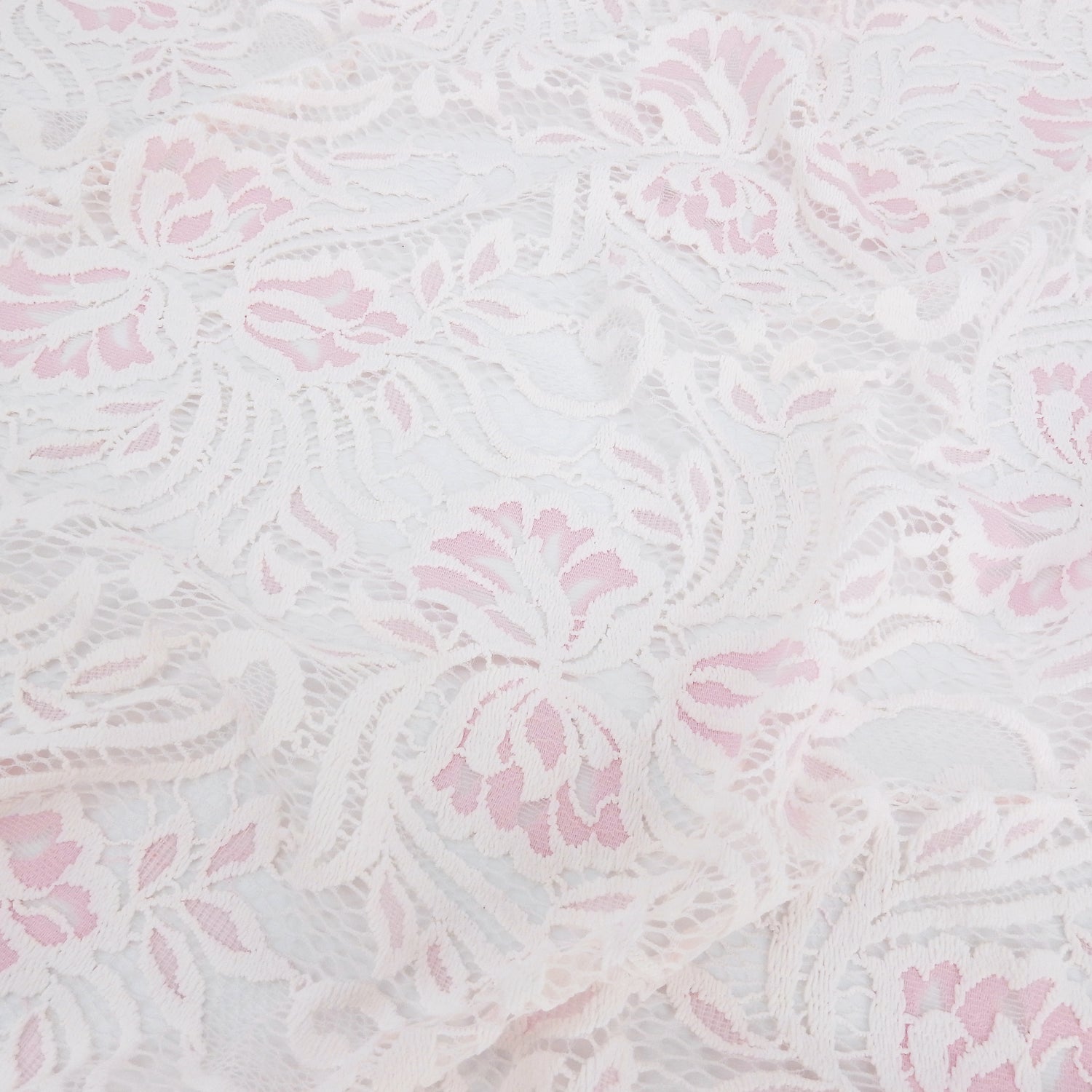 Embroidered Double Border Stretch Klauber Lace Fabric 6014 Ivory/Roseate