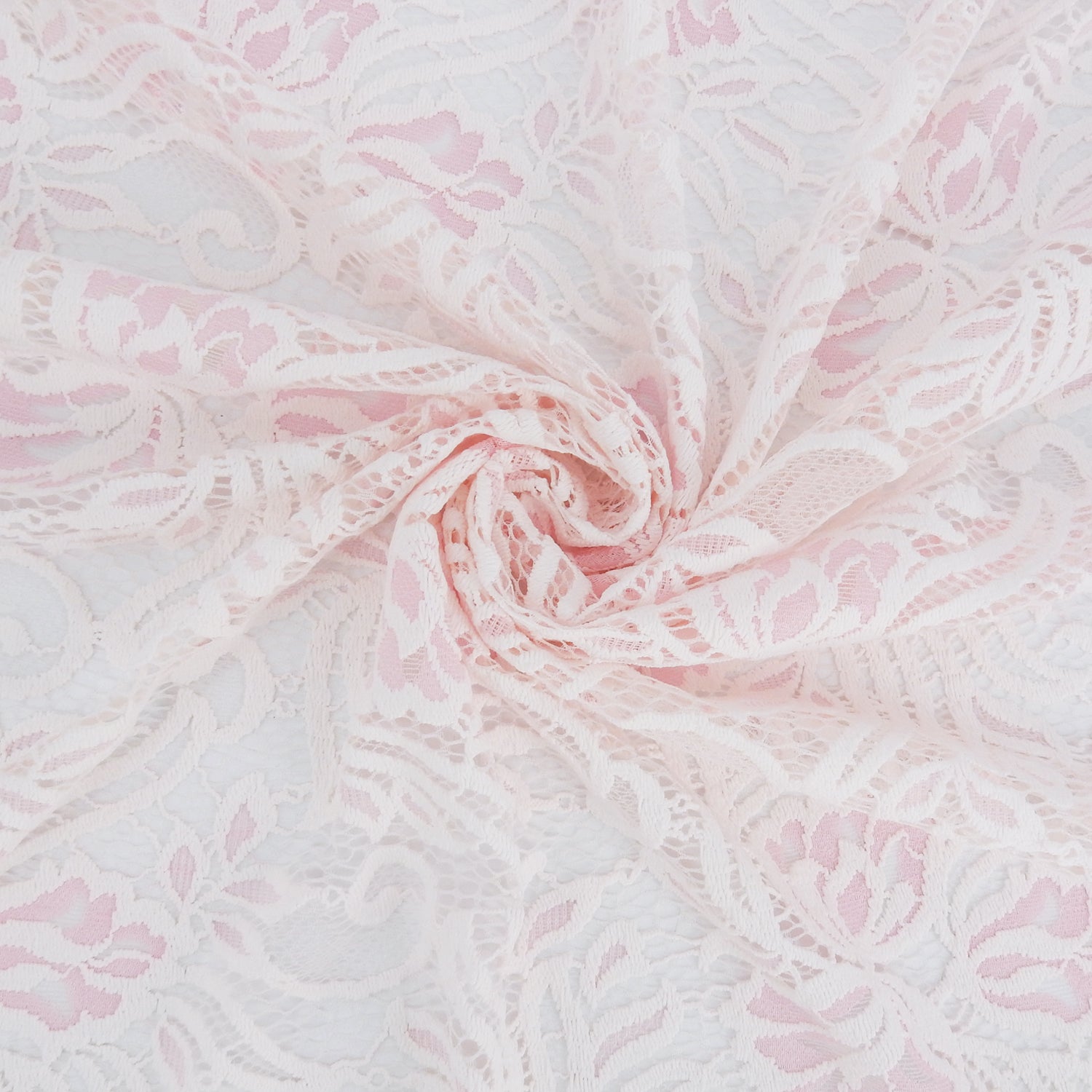 Embroidered Double Border Stretch Klauber Lace Fabric 6014 Ivory/Roseate