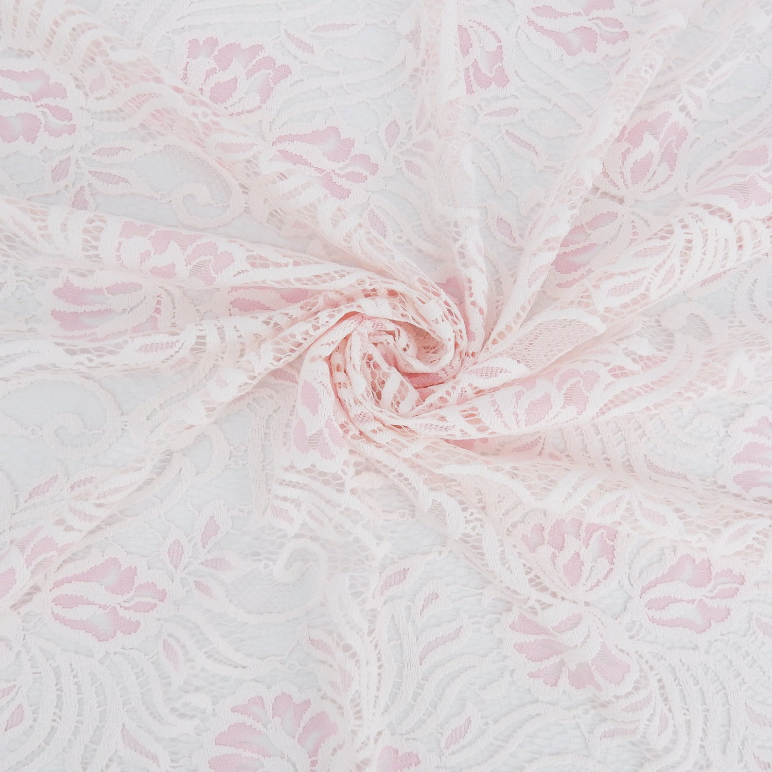 Embroidered Double Border Stretch Klauber Lace Fabric 6014 Ivory/Roseate