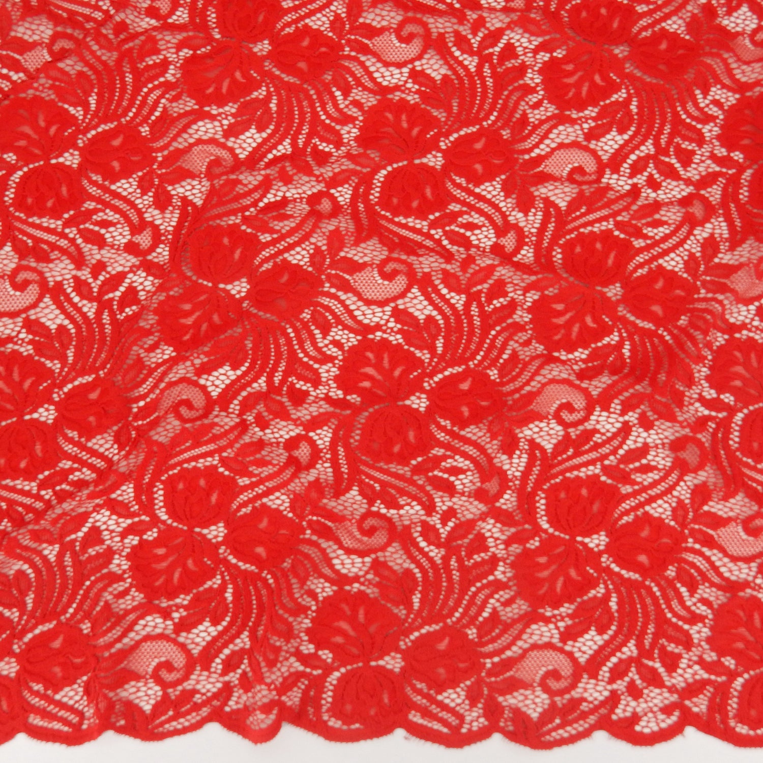 Embroidered Double Sided Border Stretch Klauber Lace Fabric 6014 Lipstick Red