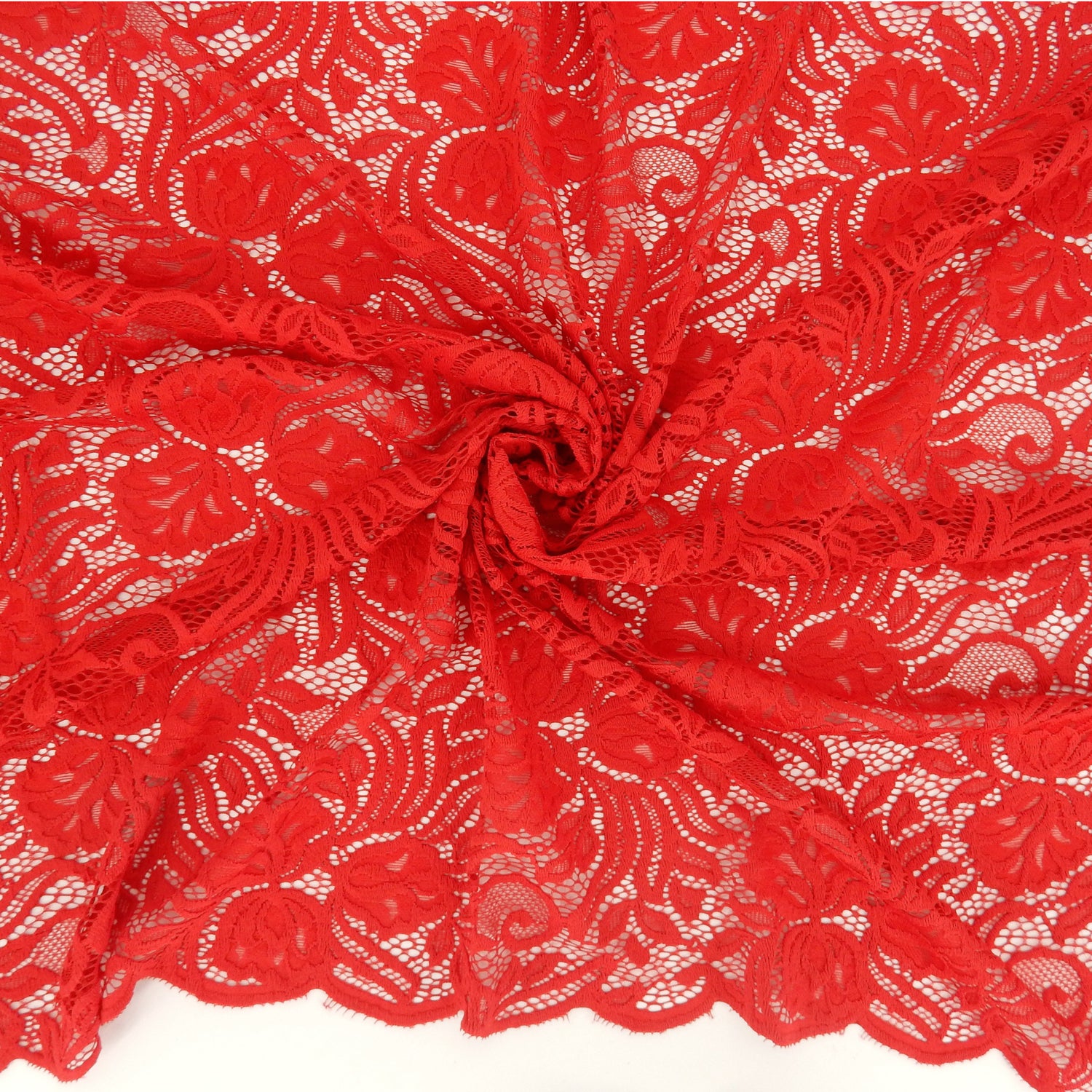 Embroidered Double Sided Border Stretch Klauber Lace Fabric 6014 Lipstick Red