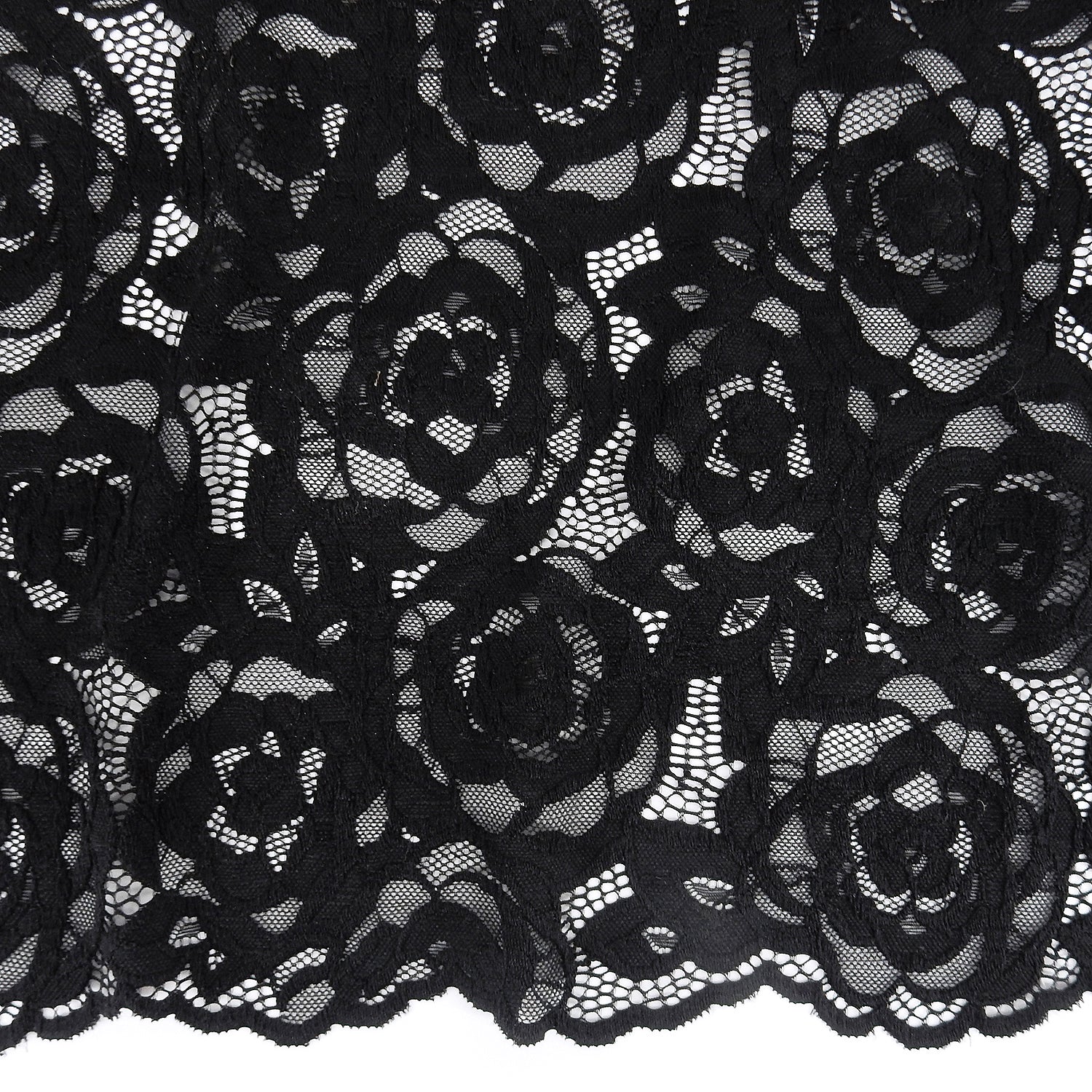 Embroidered Double Sided Border Stretch Klauber Lace Fabric 7395 Black