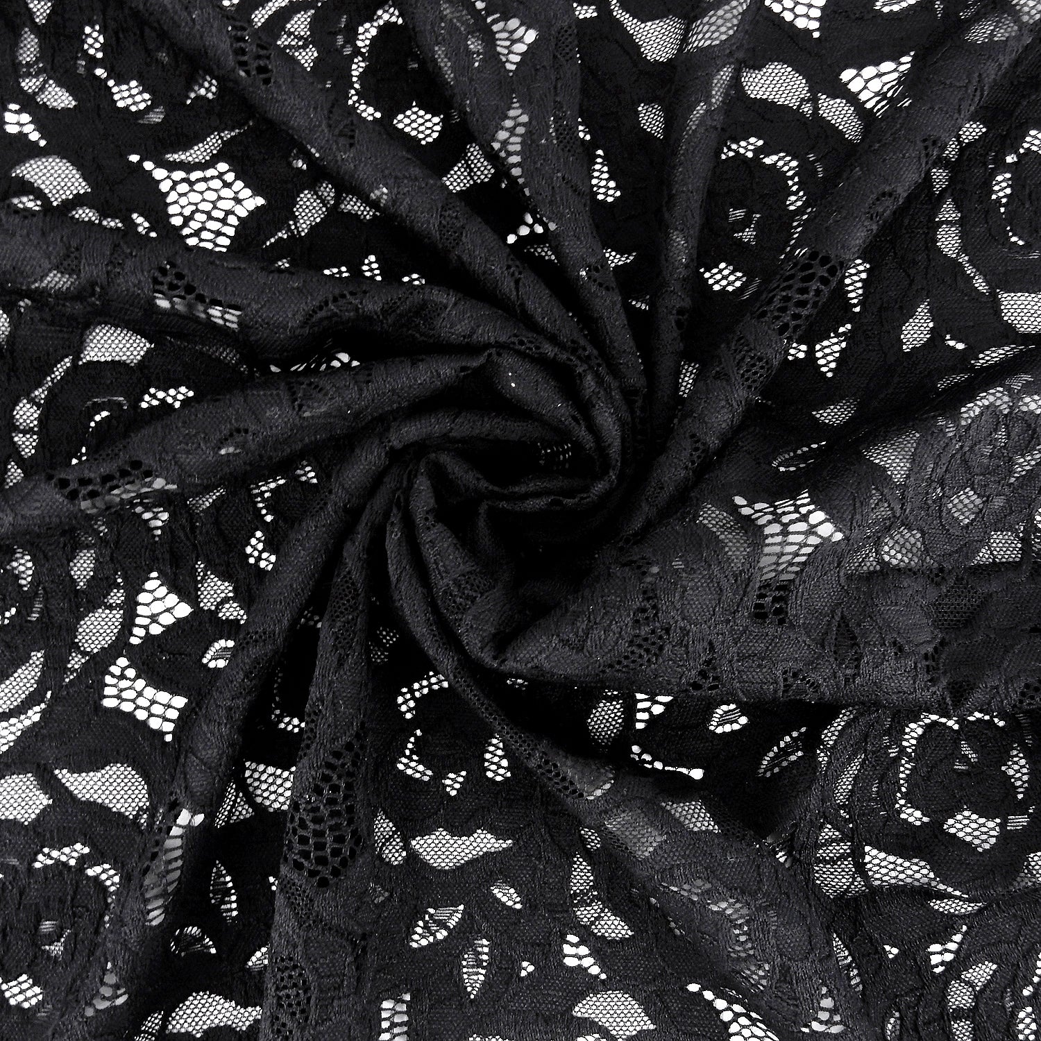 Embroidered Double Sided Border Stretch Klauber Lace Fabric 7395 Black