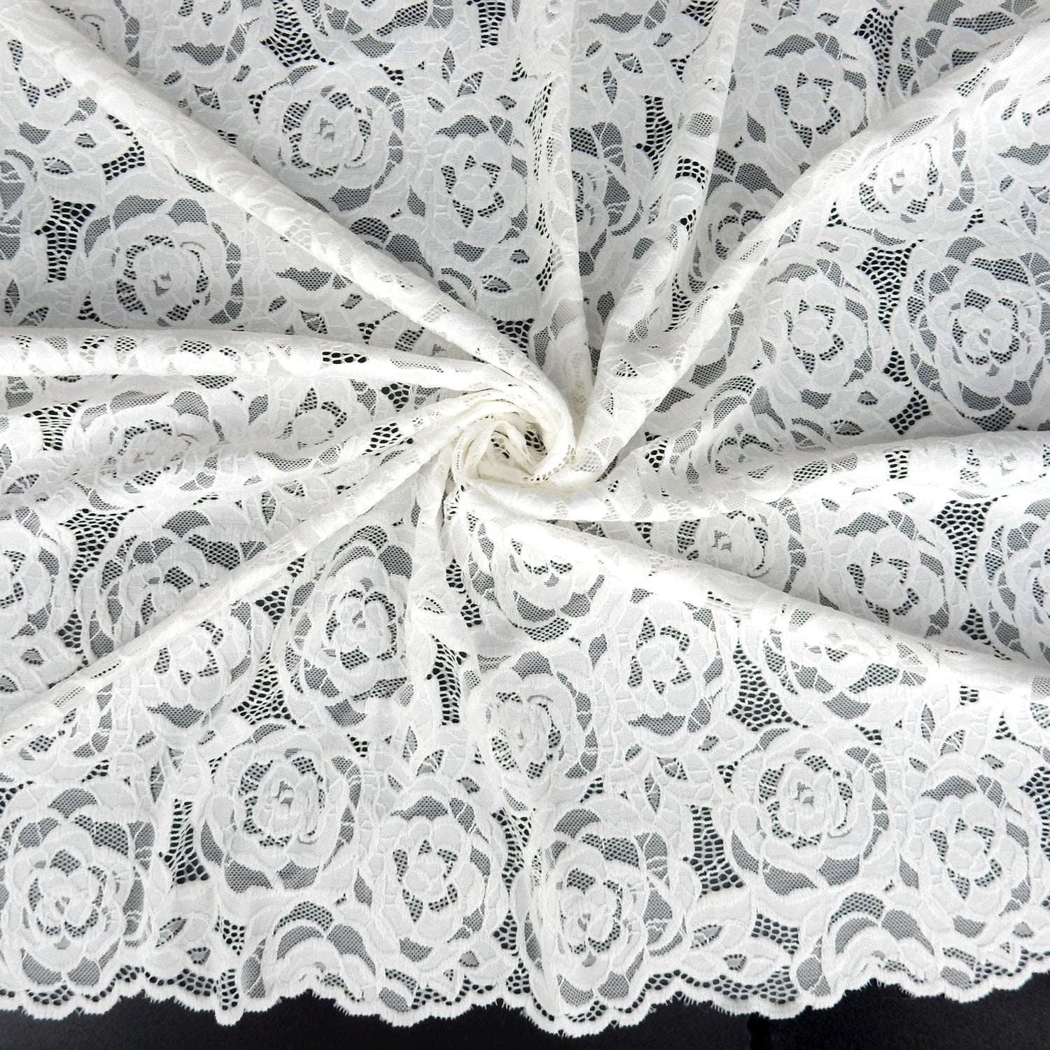 Embroidered Double Sided Border Stretch Klauber Lace Fabric 7395 Ivory