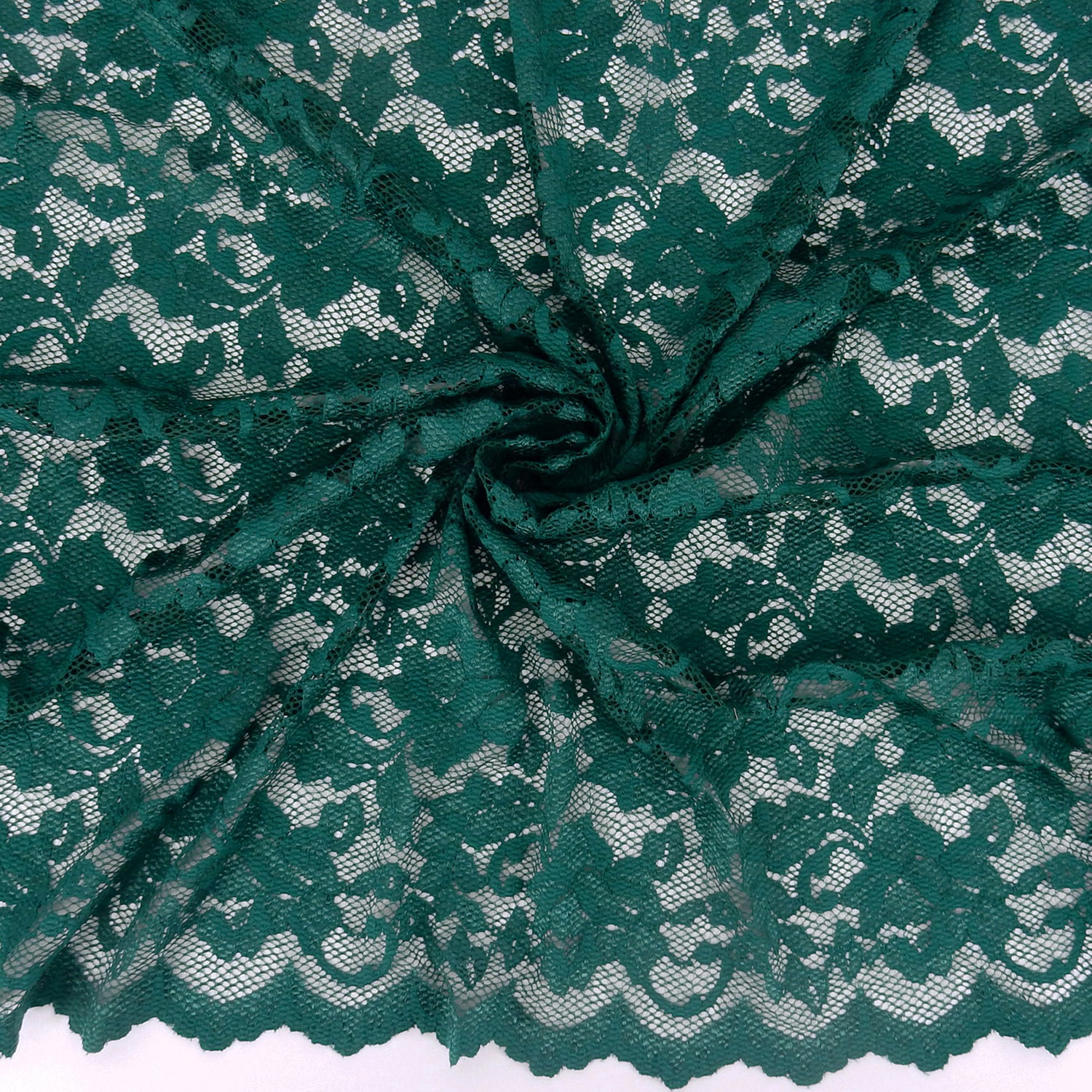 Embroidered Double Sided Border Stretch Klauber Lace Fabric 7638 Emerald