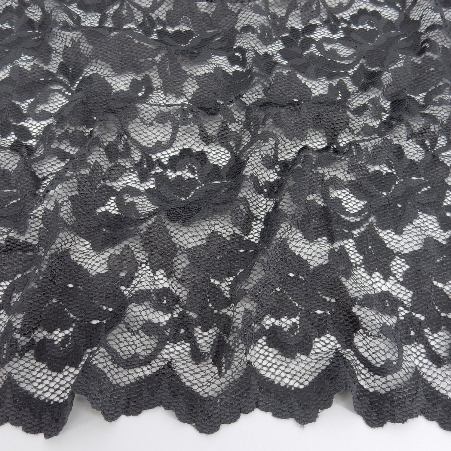 Embroidered Double Sided Border Stretch Klauber Lace Fabric 7638 Gun Metal