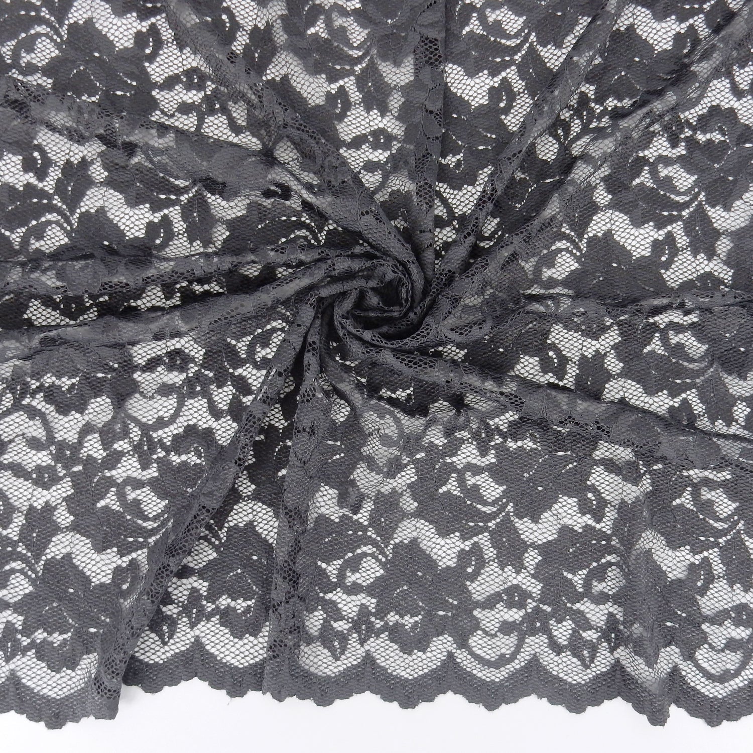 Embroidered Double Sided Border Stretch Klauber Lace Fabric 7638 Gun Metal