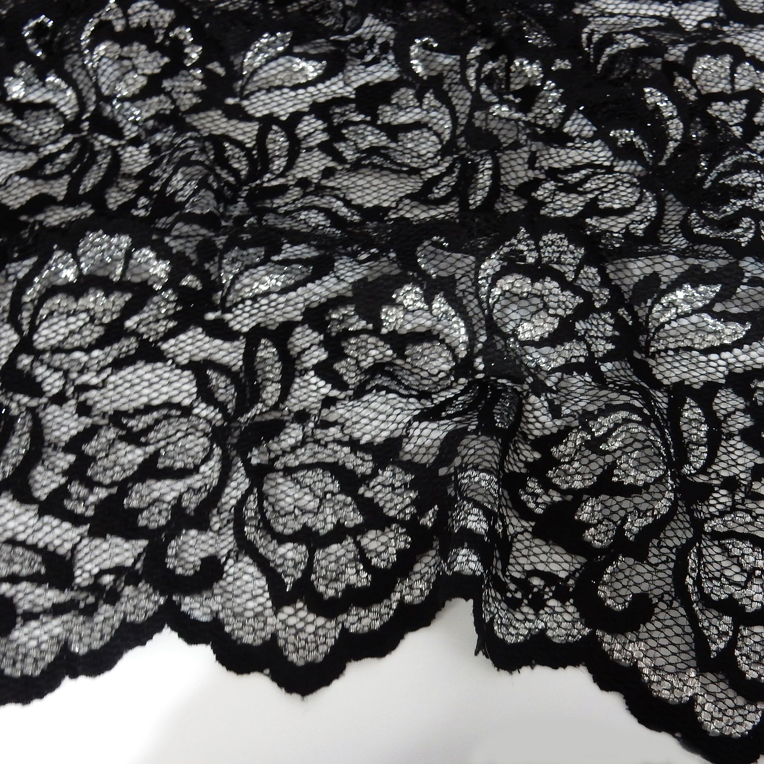 Metallic Double-Sided Border Klauber Lace Fabric 9100 Black/Silver
