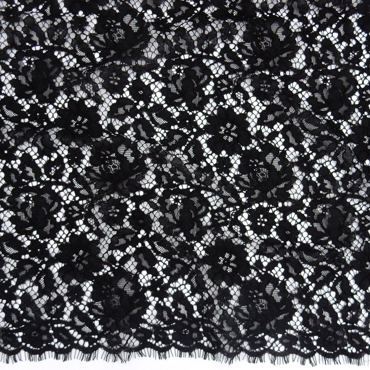 Double Scalloped Eyelash Border Klauber Lace Fabric 911177 Black