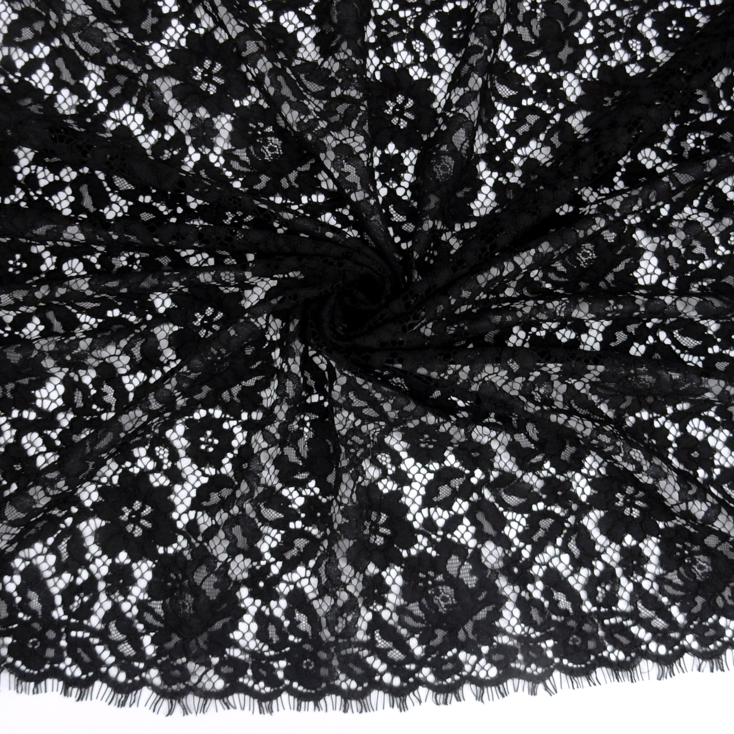 Double Scalloped Eyelash Border Klauber Lace Fabric 911177 Black