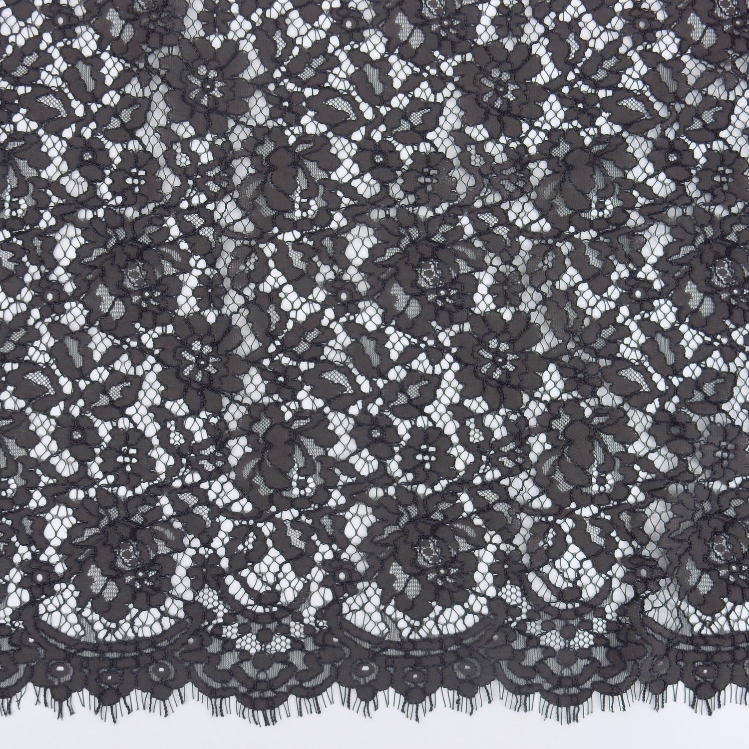 Double Scalloped Eyelash Border Klauber Lace Fabric 911177 Grey