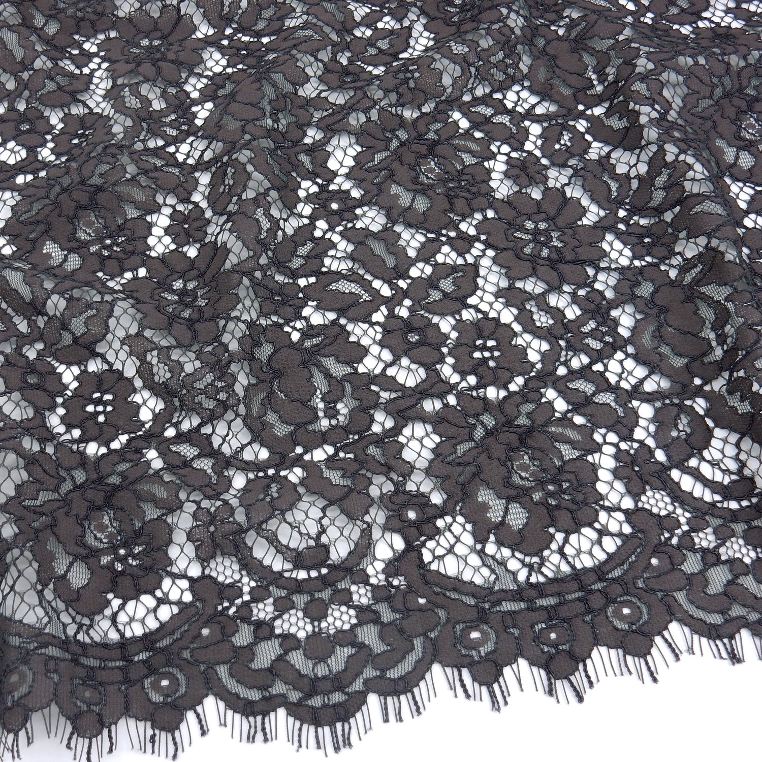 Double Scalloped Eyelash Border Klauber Lace Fabric 911177 Grey