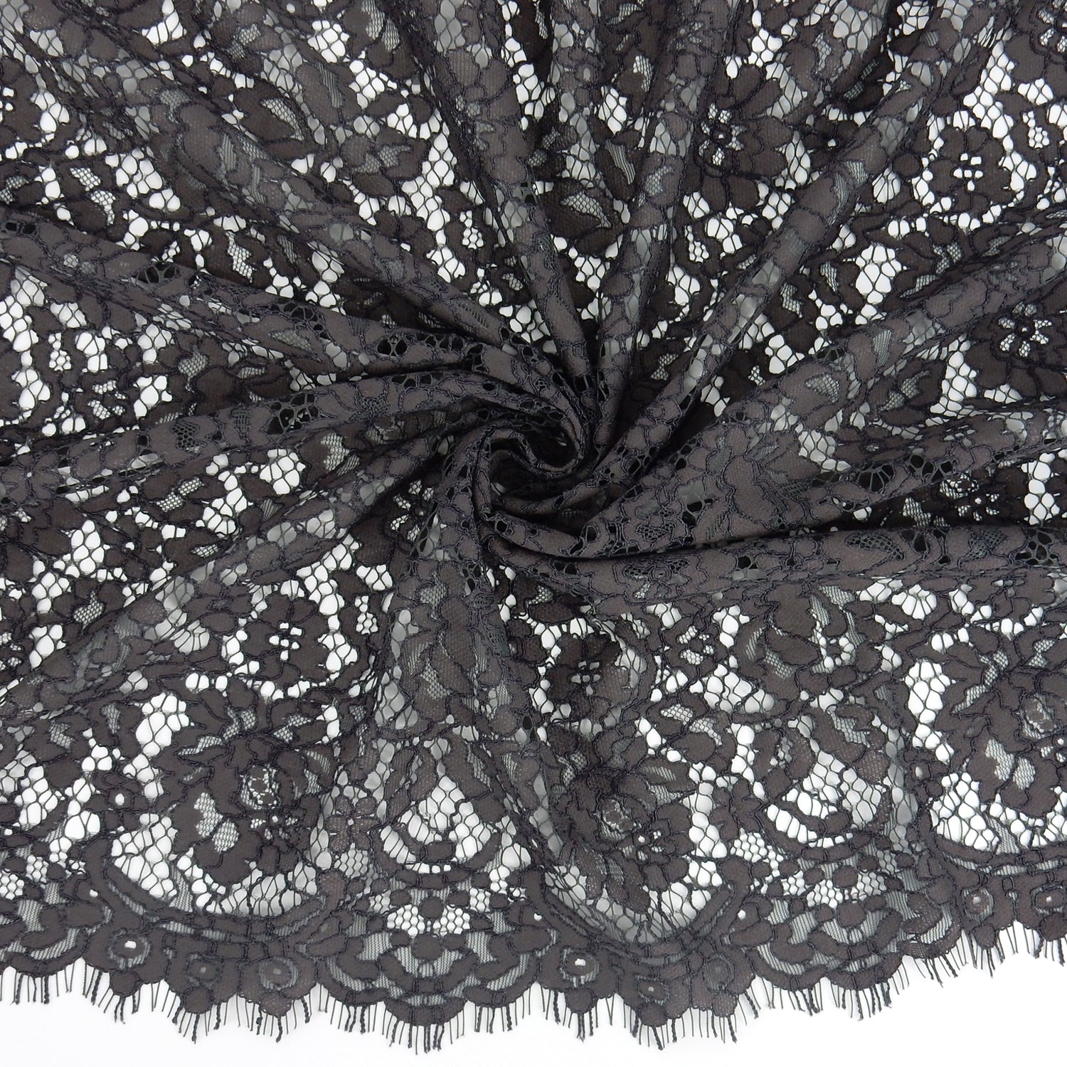 Double Scalloped Eyelash Border Klauber Lace Fabric 911177 Grey