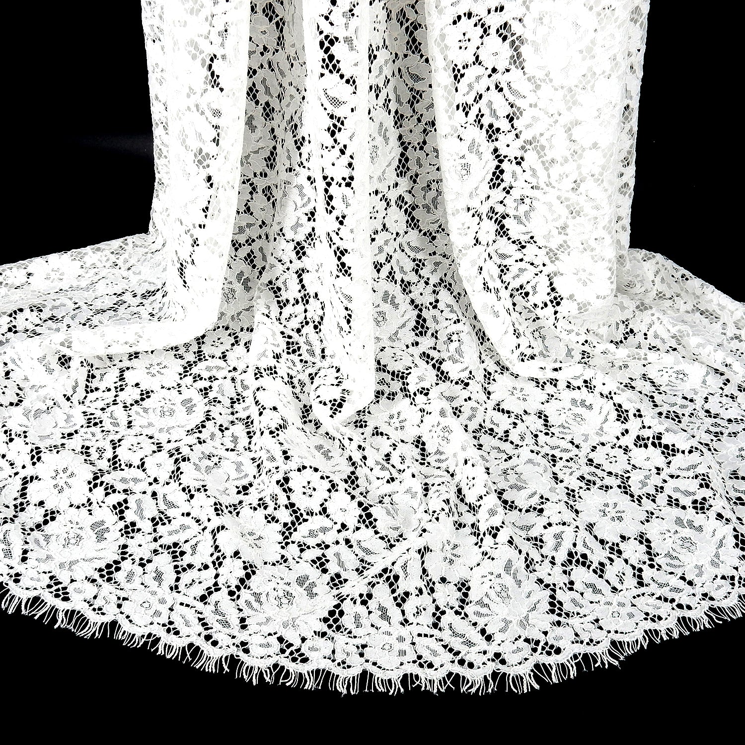 Double Scalloped Eyelash Border Klauber Lace Fabric 911177 Ivory