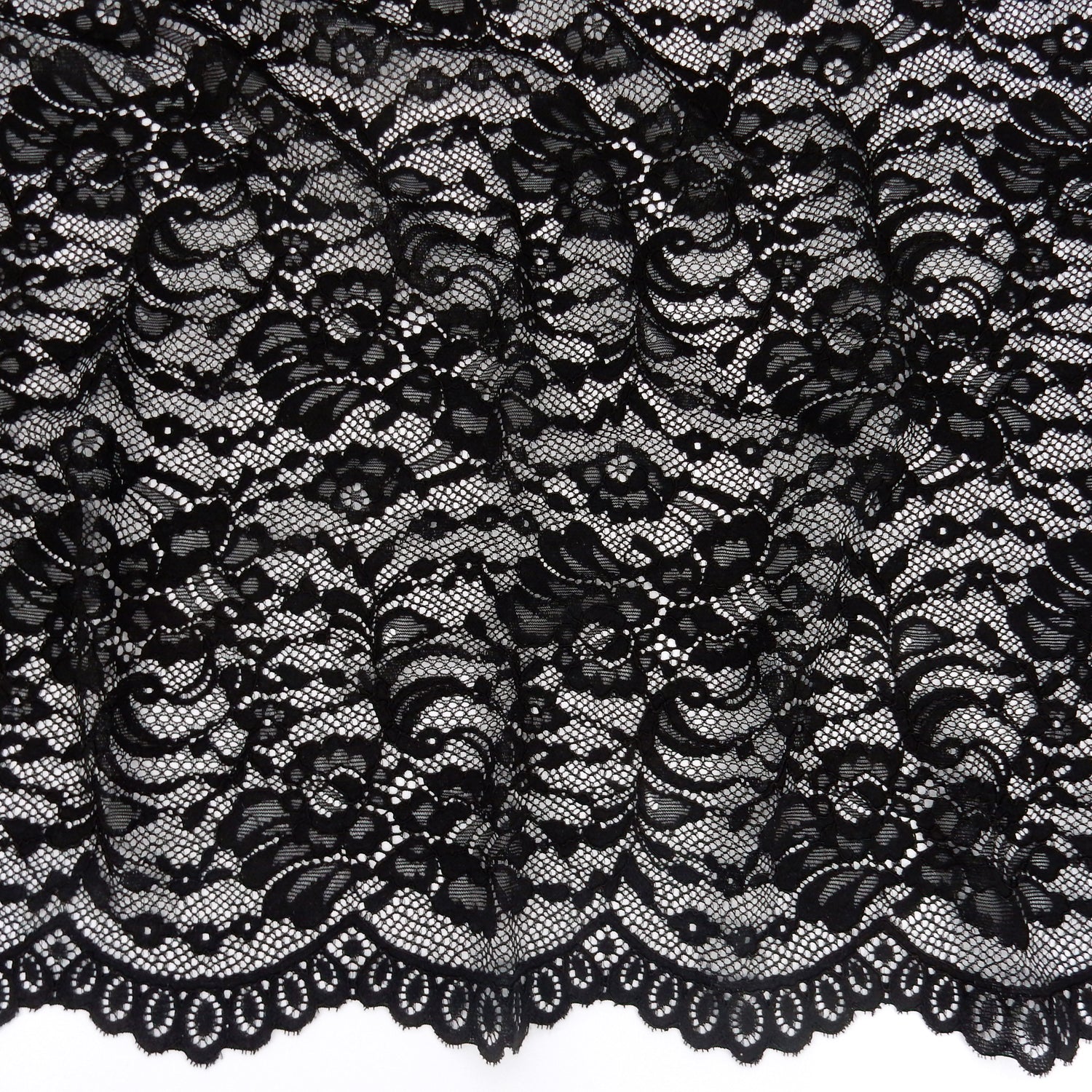 Double Eyelash Border Stretch Mesh Klauber Lace Fabric 9492 Black