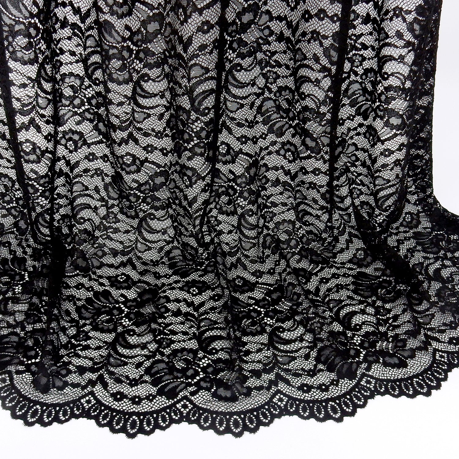 Double Eyelash Border Stretch Mesh Klauber Lace Fabric 9492 Black