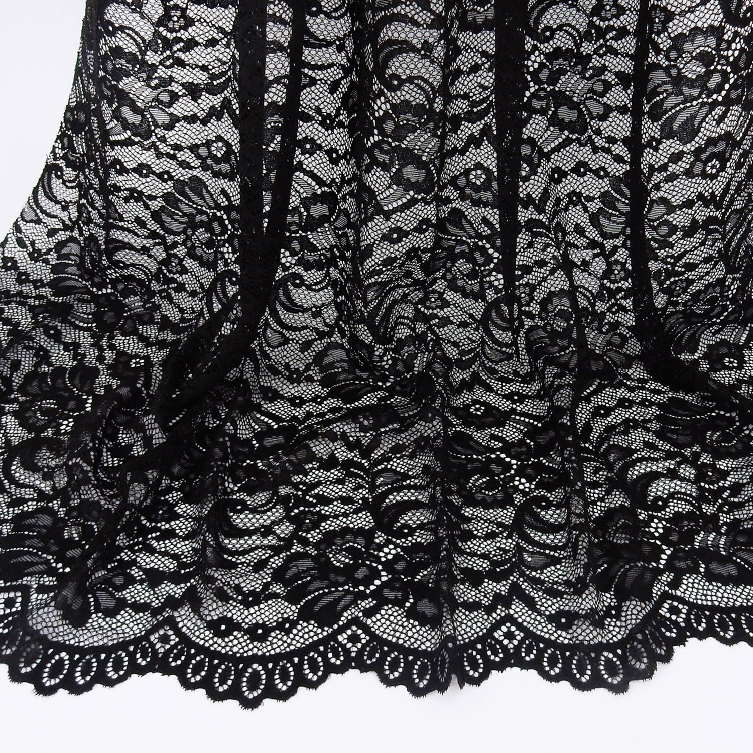 Double Eyelash Border Stretch Mesh Klauber Lace Fabric 9492 Black