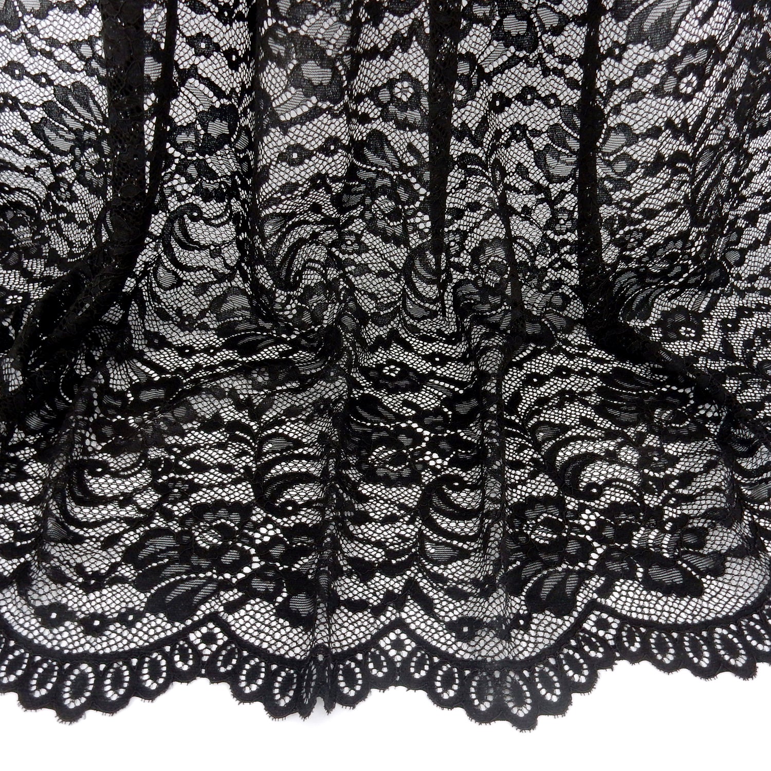 Double Eyelash Border Stretch Mesh Klauber Lace Fabric 9492 Black