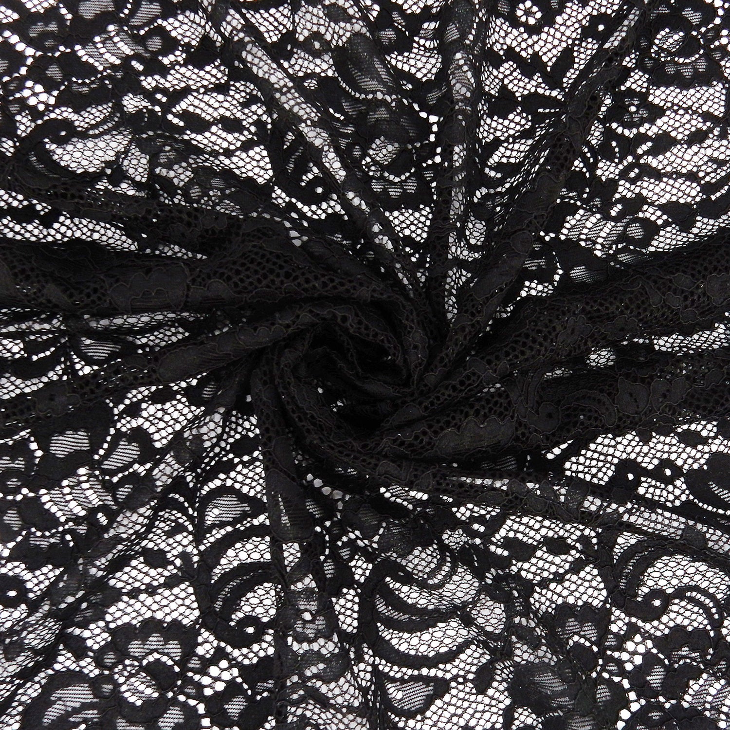 Double Eyelash Border Stretch Mesh Klauber Lace Fabric 9492 Black